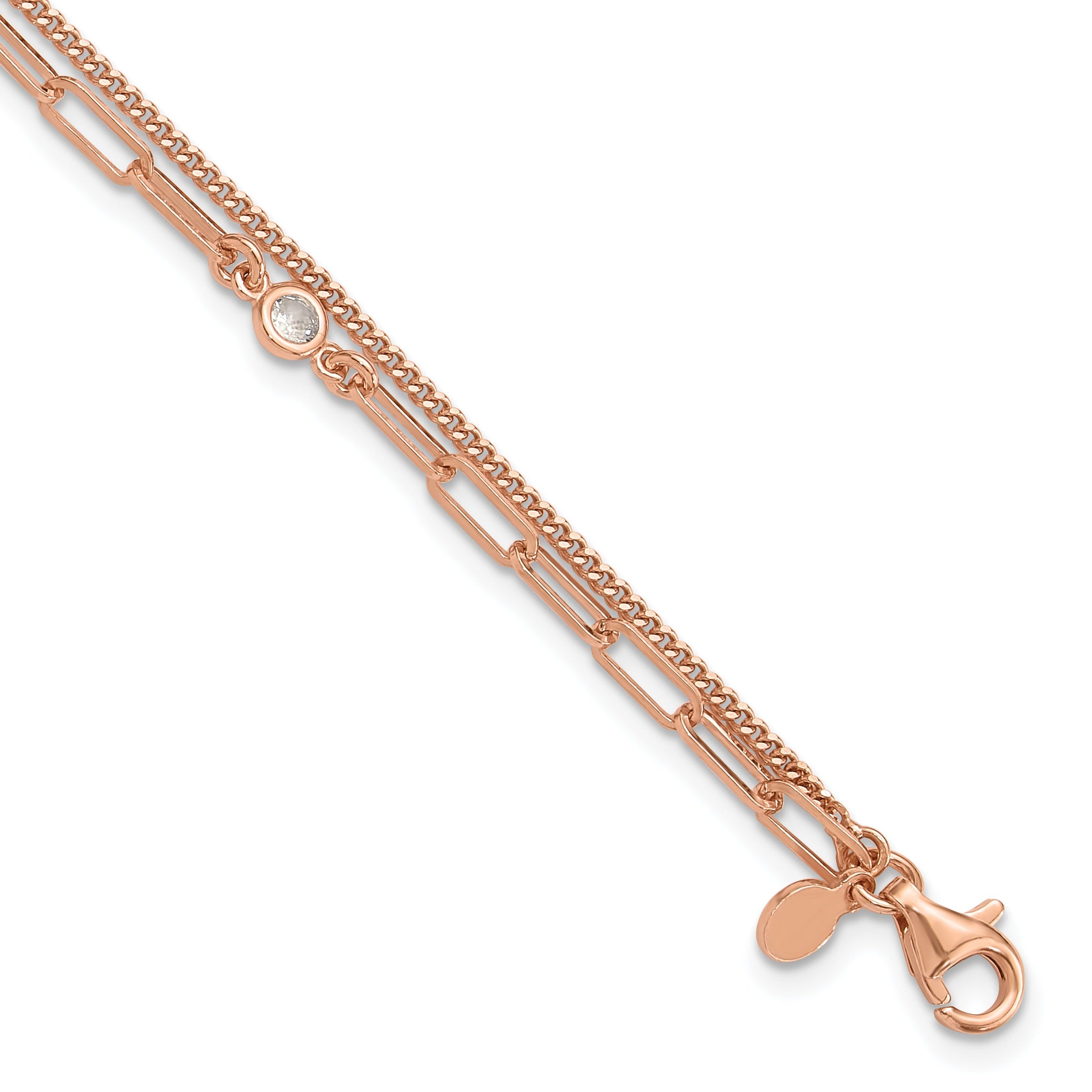 Cubic Zirconia Silver Rose Gold-plated 2 Strand Link Bracelet