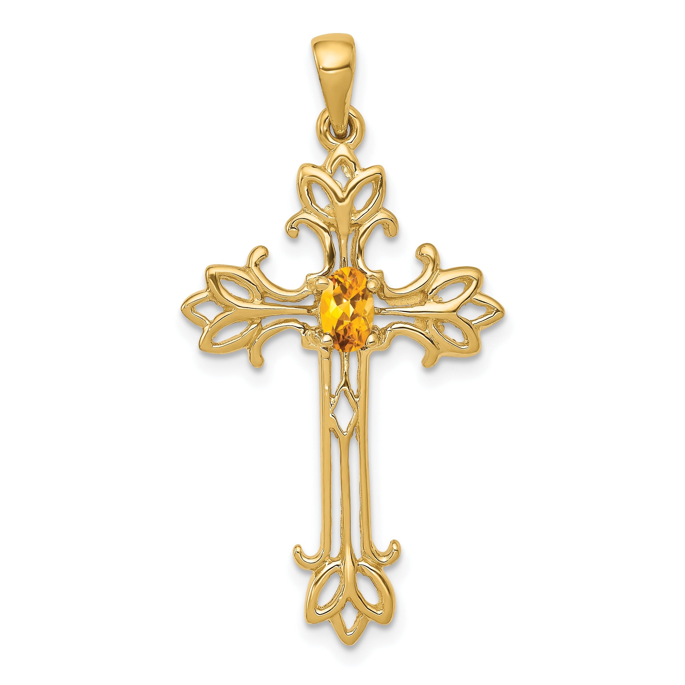 10K Yellow Gold Oval Natural Citrine Cross Pendant