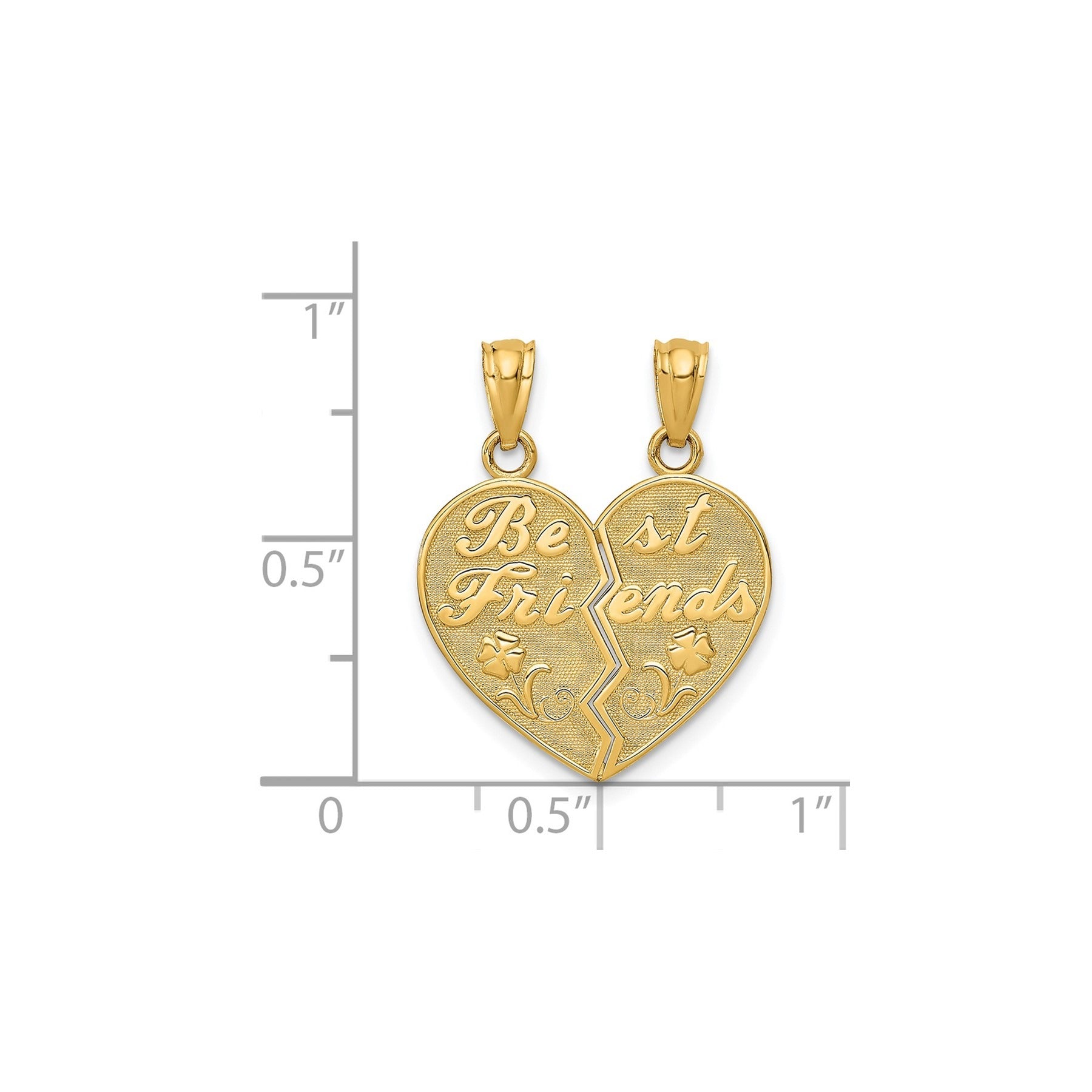 14k Gold BEST FRIENDS Heart Break-Apart Pendant Fine Color Jewels
