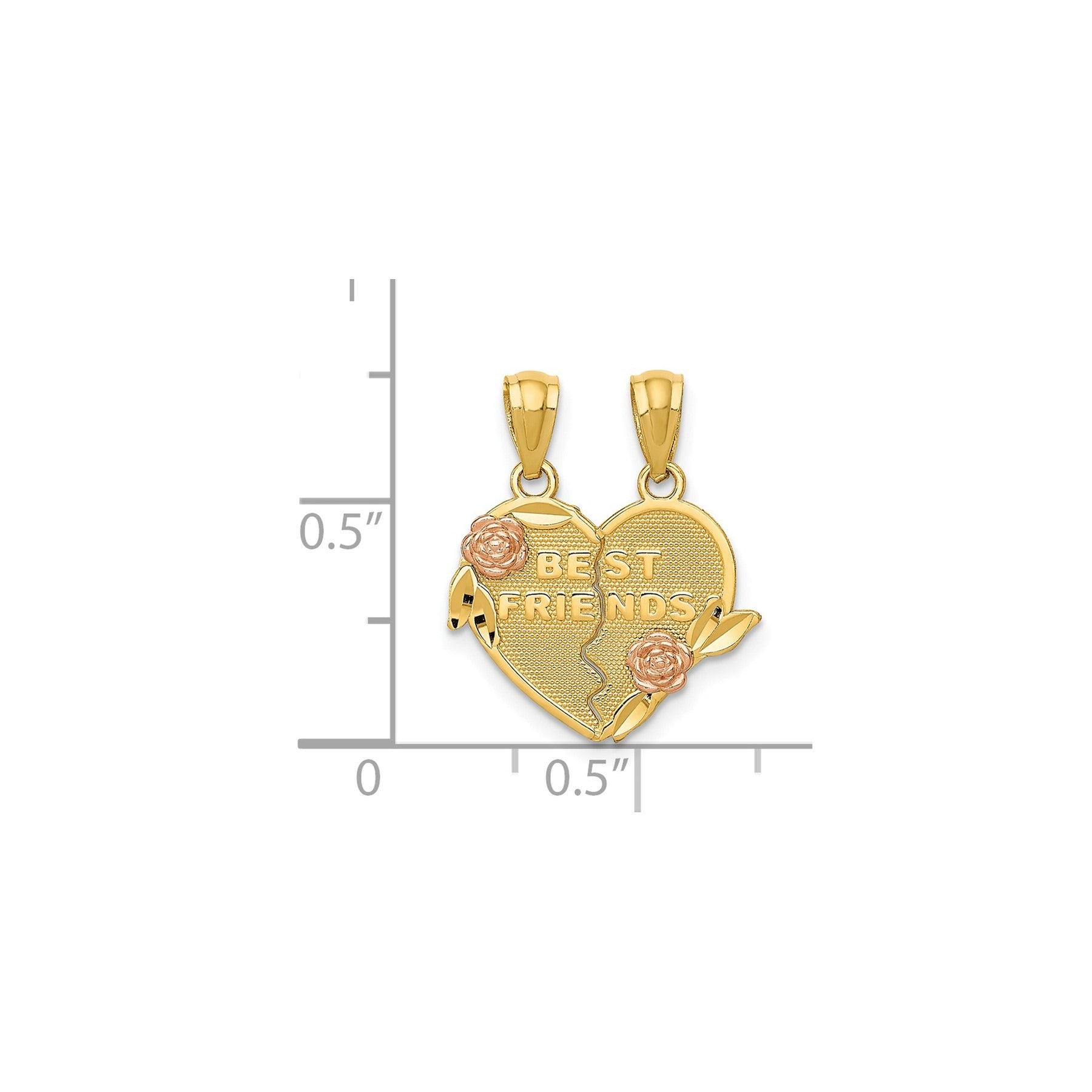 Gold heart best friends pendant with rose accents, split design, Fine Color Jewels jewelry
