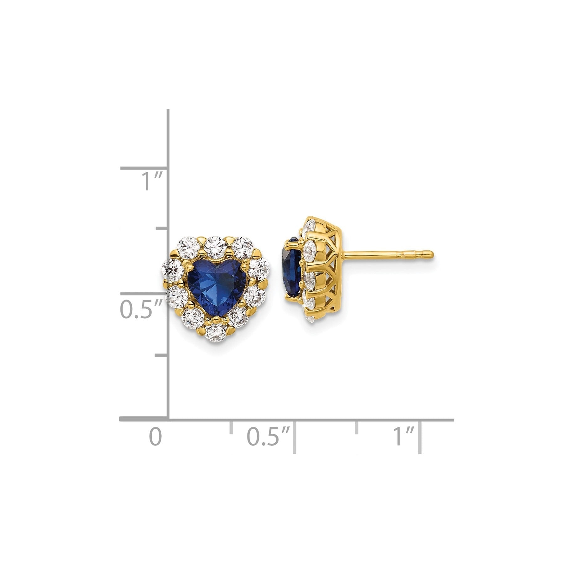 14K Yellow Gold Lab Grown Diamond & Sapphire Halo Heart Stud Earrings 1.33 Ct