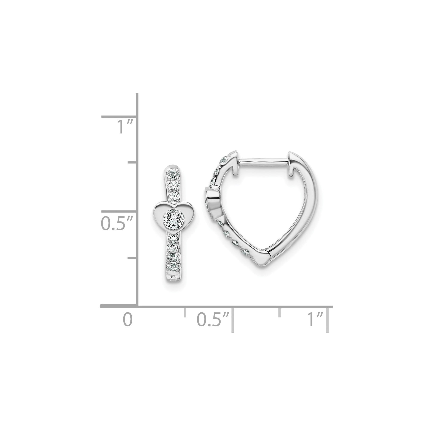 14K White Gold Lab Diamond Heart Hinged Hoop Earrings