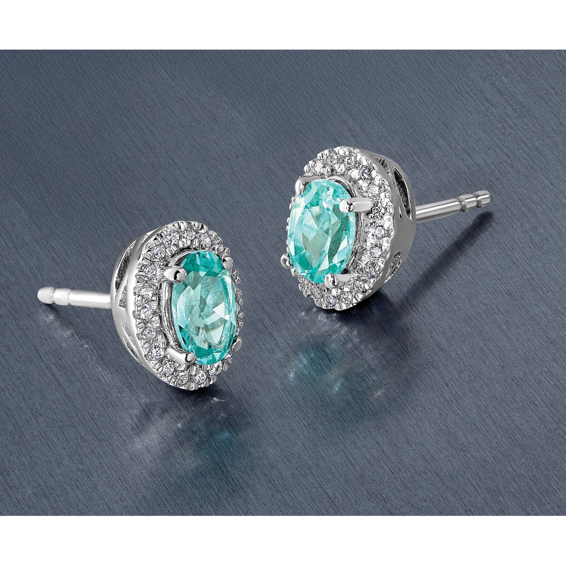 14K White Gold Lab Grown Diamond and Oval Paraiba Stud Earrings 0.152 Ct