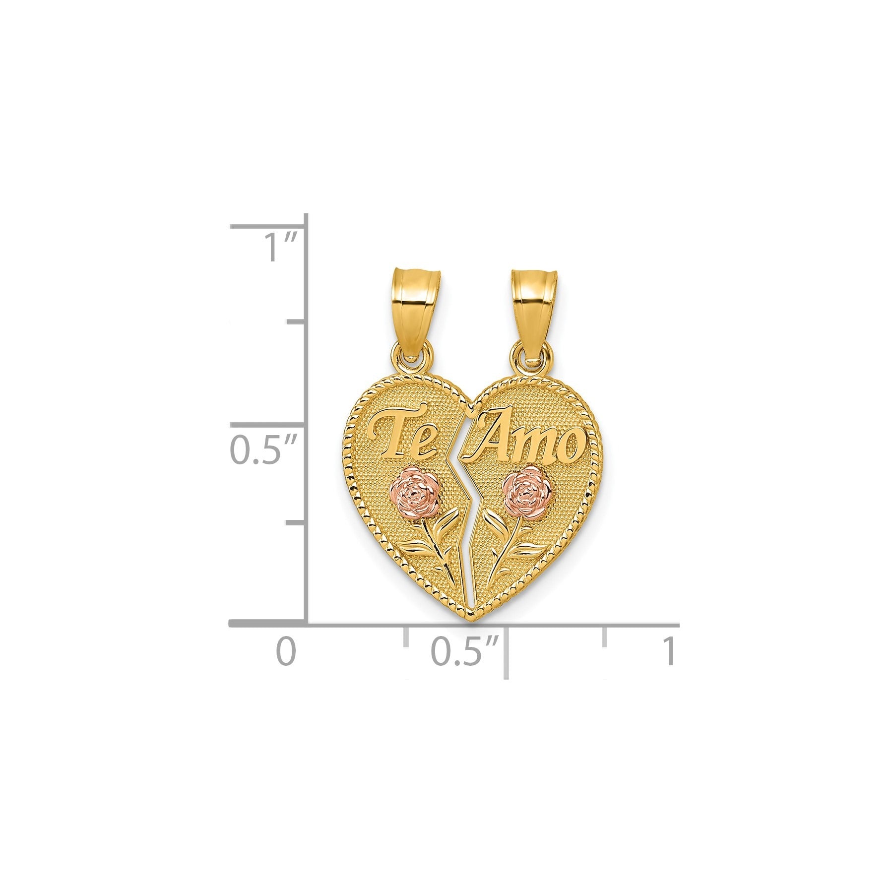 14k Gold TE AMO And Roses Break-Apart Heart Pendant Fine Color Jewels