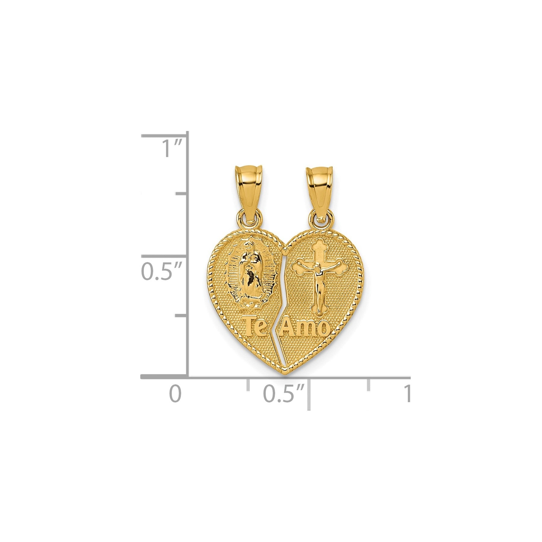 14k Gold Te Amo Crucifix Break-apart Heart Pendant Fine Color Jewels