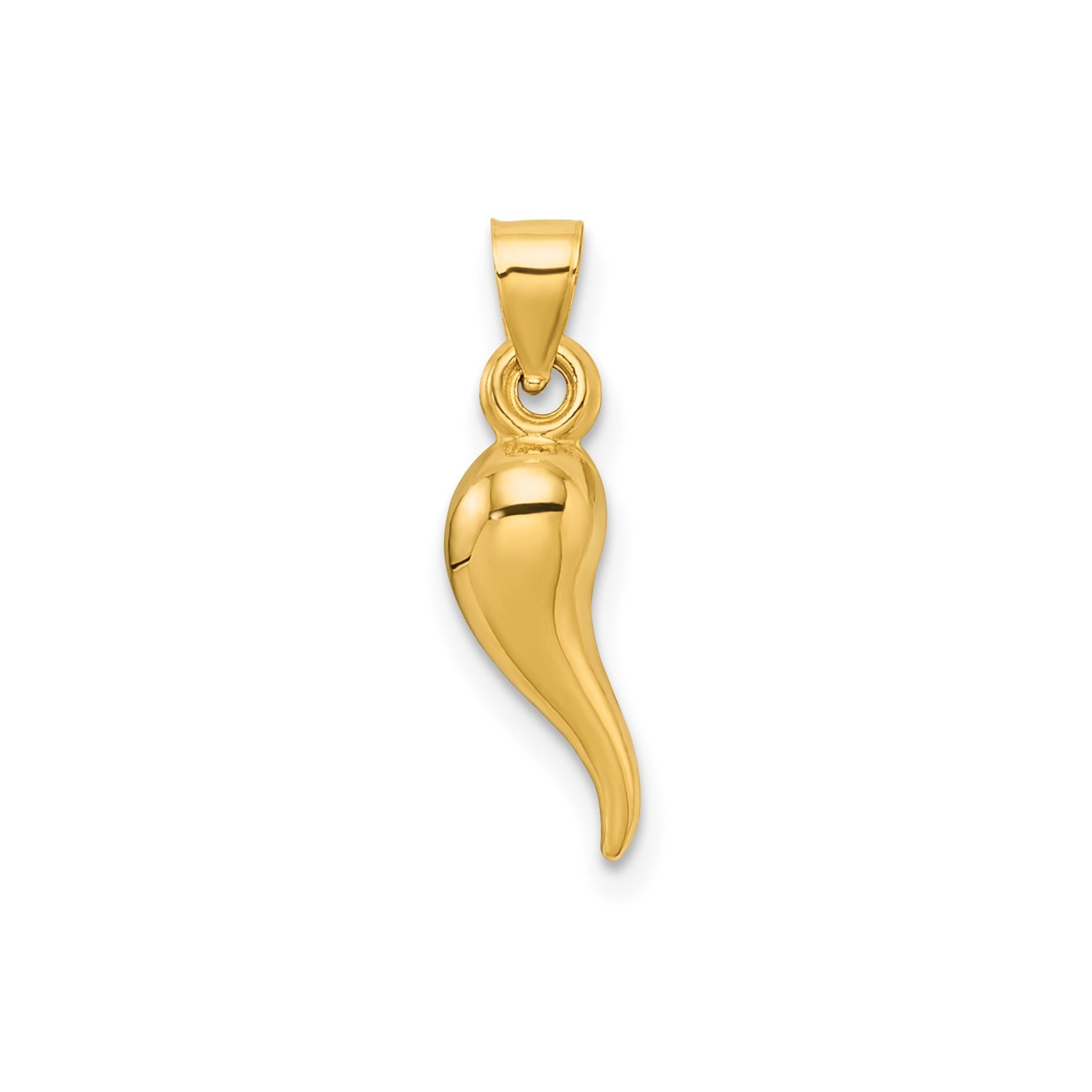 14k Gold Hollow 3-D Italian Horn Pendant