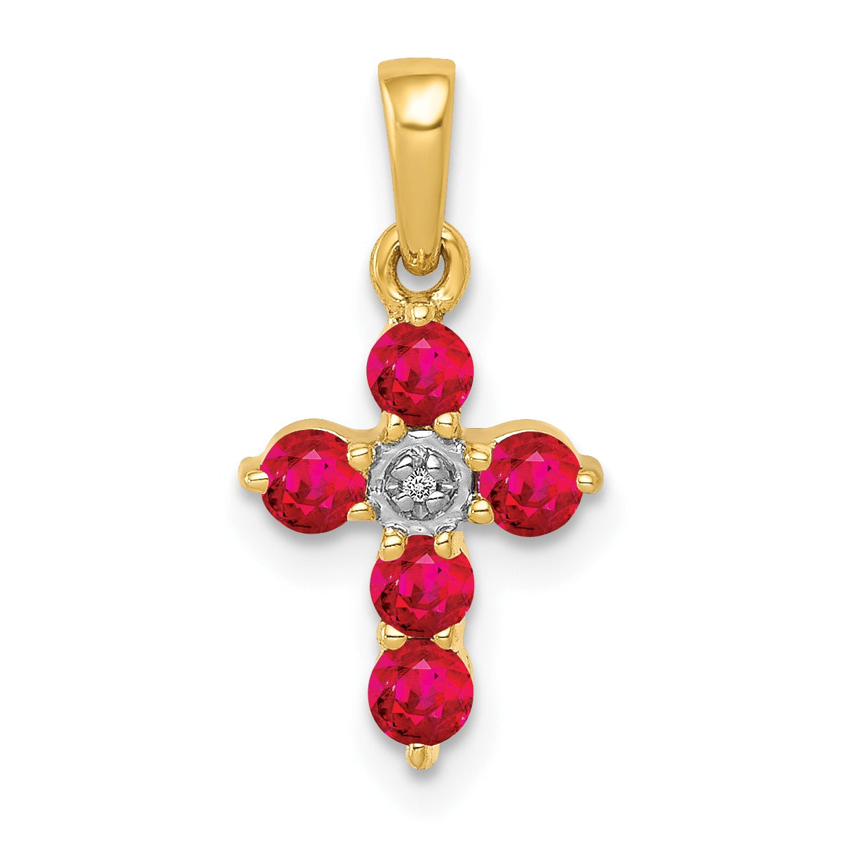 14k Gold Natural Ruby and Diamond Cross Pendant