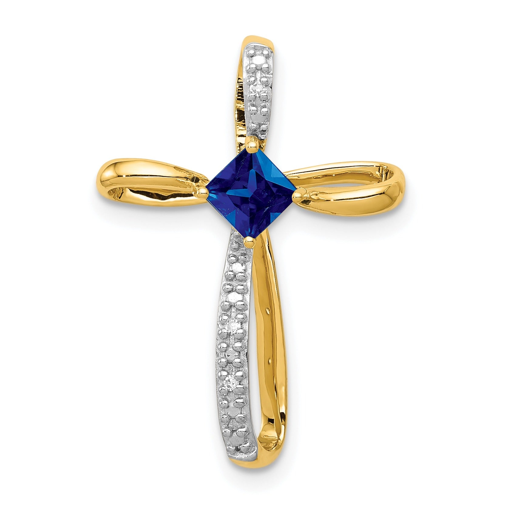 Lab Created Sapphire and Diamond Cross Pendant Gold