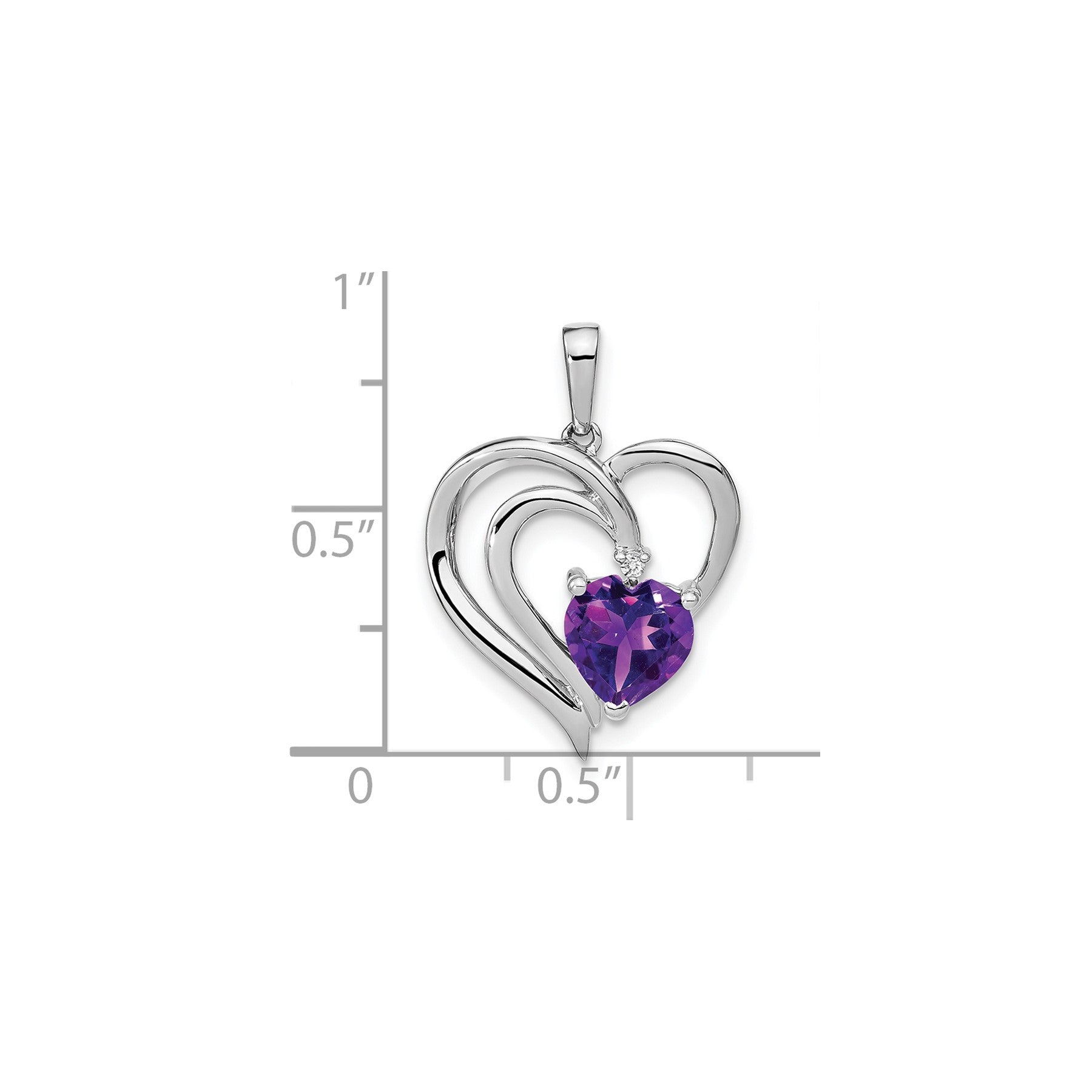 Sterling Silver Amethyst Diamond Heart Pendant