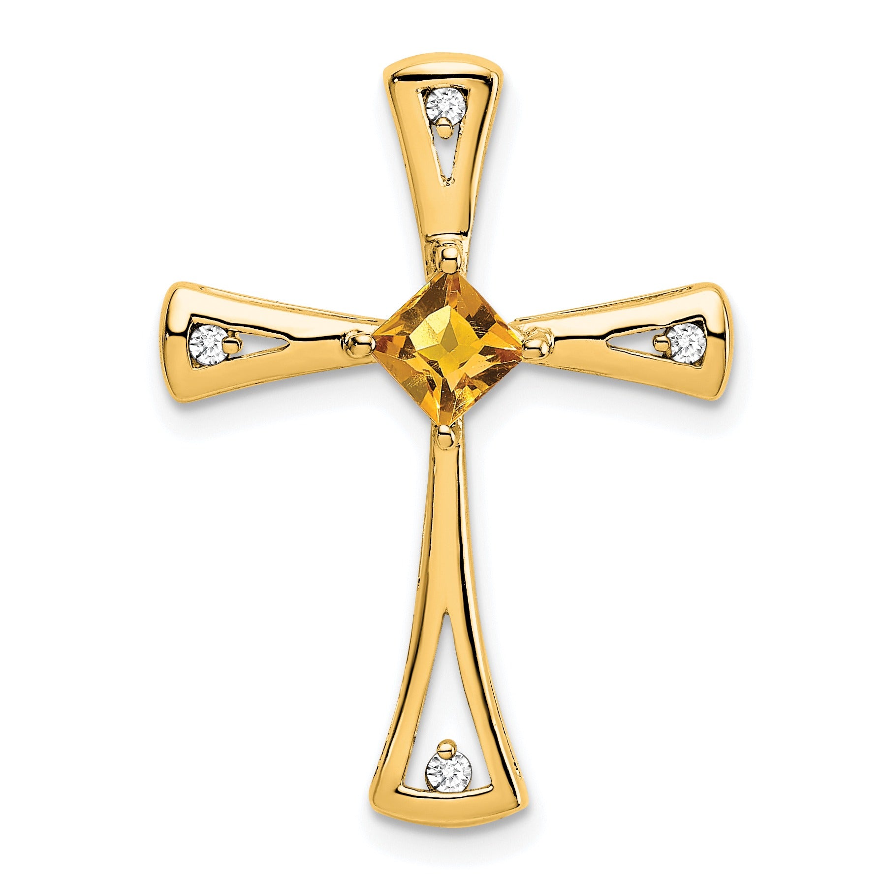 Natural Citrine Diamond Cross Chain Slide Pendant