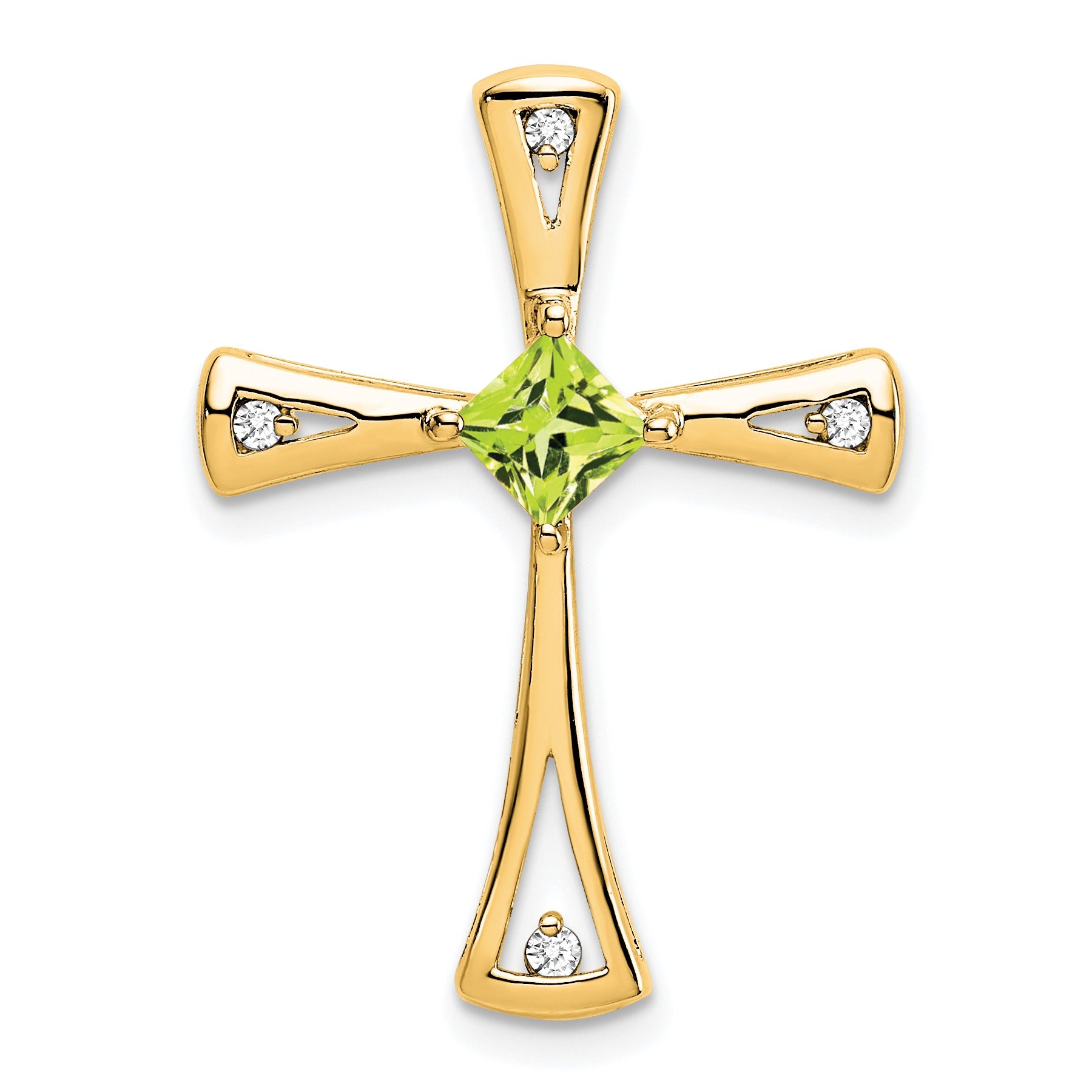Natural Peridot and Diamond Cross Chain Slide Pendant