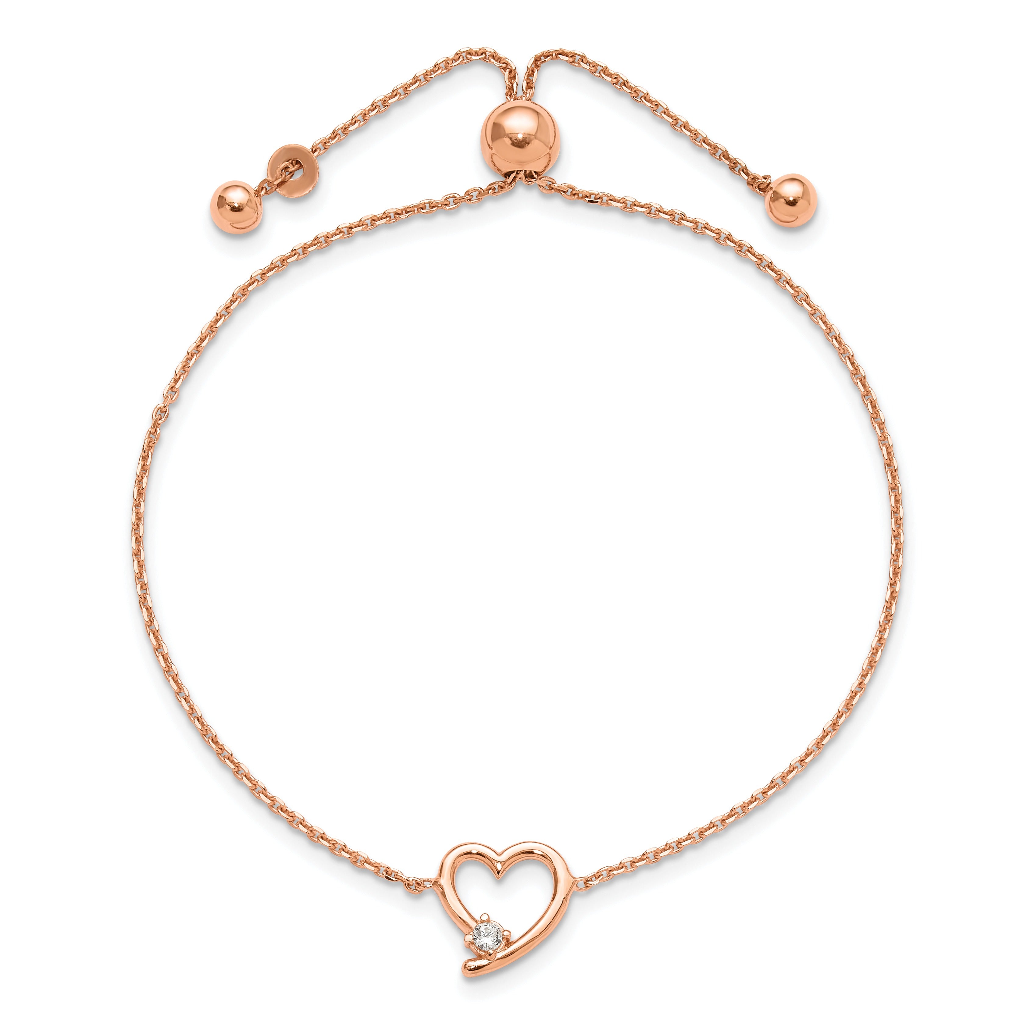 CZ Silver Rose Gold-plated Open Heart Adjustable Bracelet