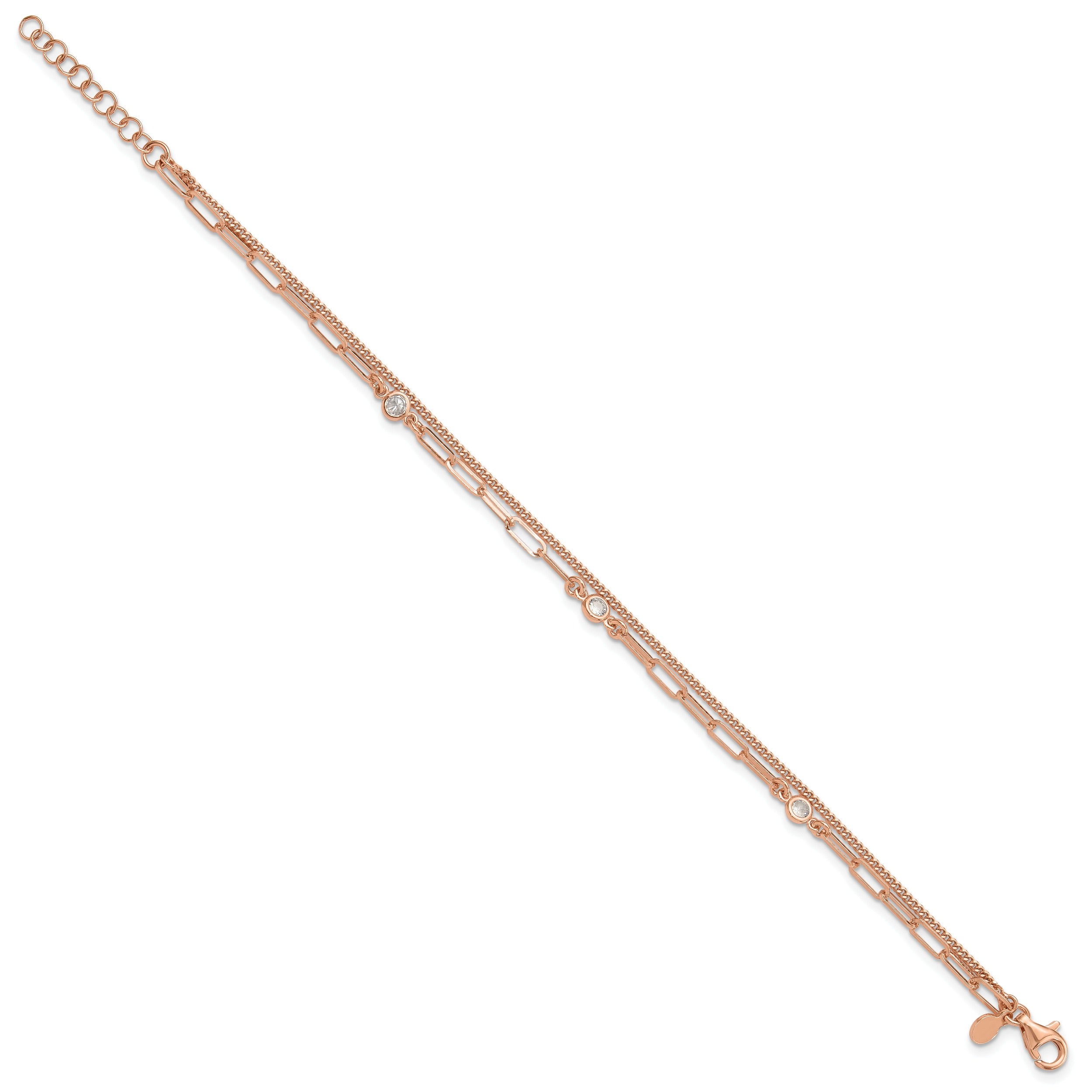 Cubic Zirconia Silver Rose Gold-plated 2 Strand Link Bracelet