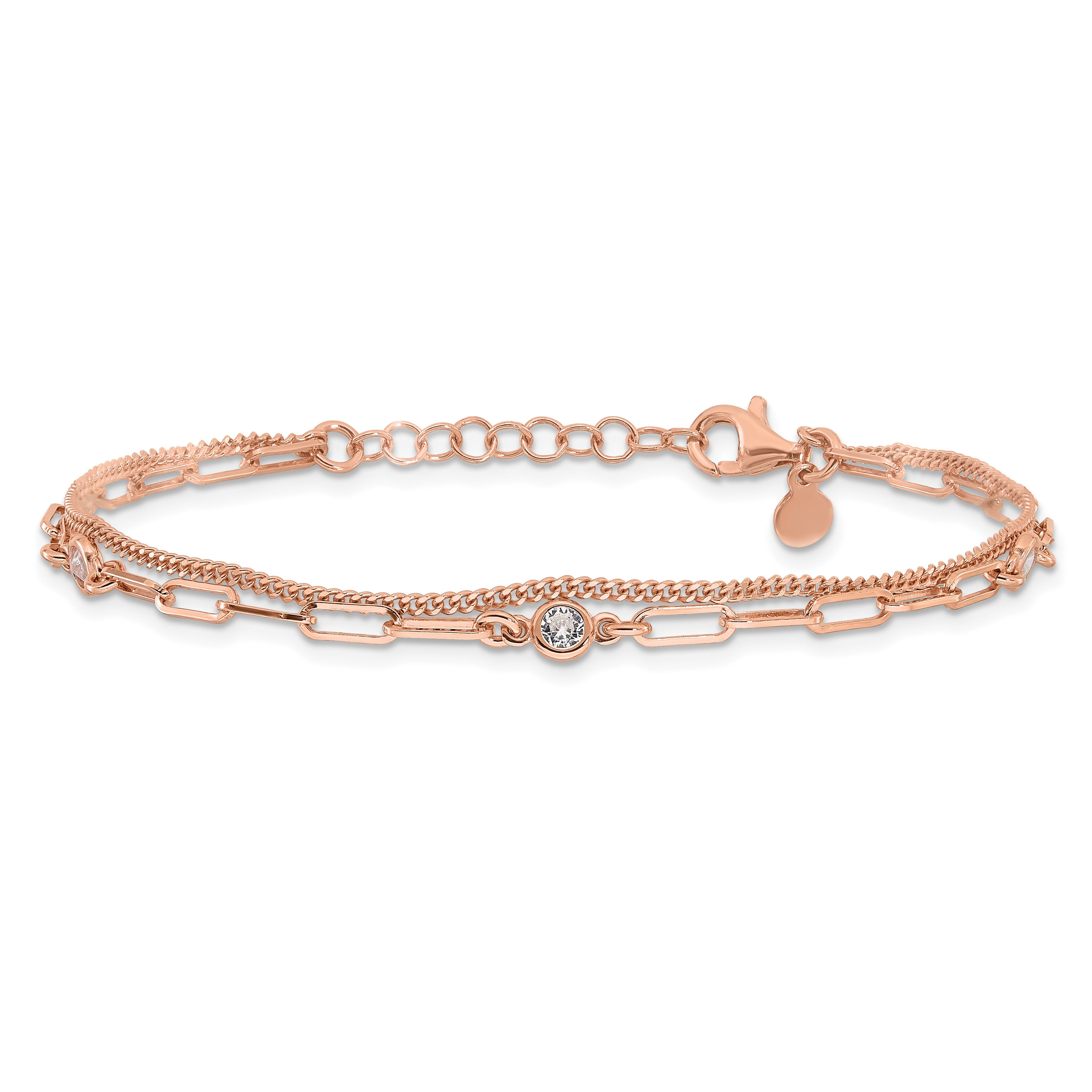 Cubic Zirconia Silver Rose Gold-plated 2 Strand Link Bracelet