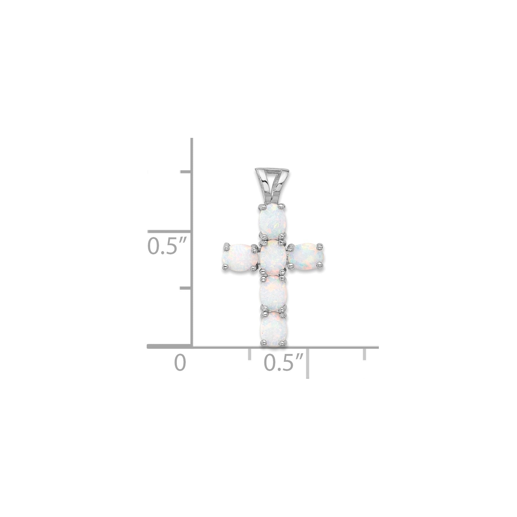 Silver Flash Platinum-plated Created Opal Cross Pendant