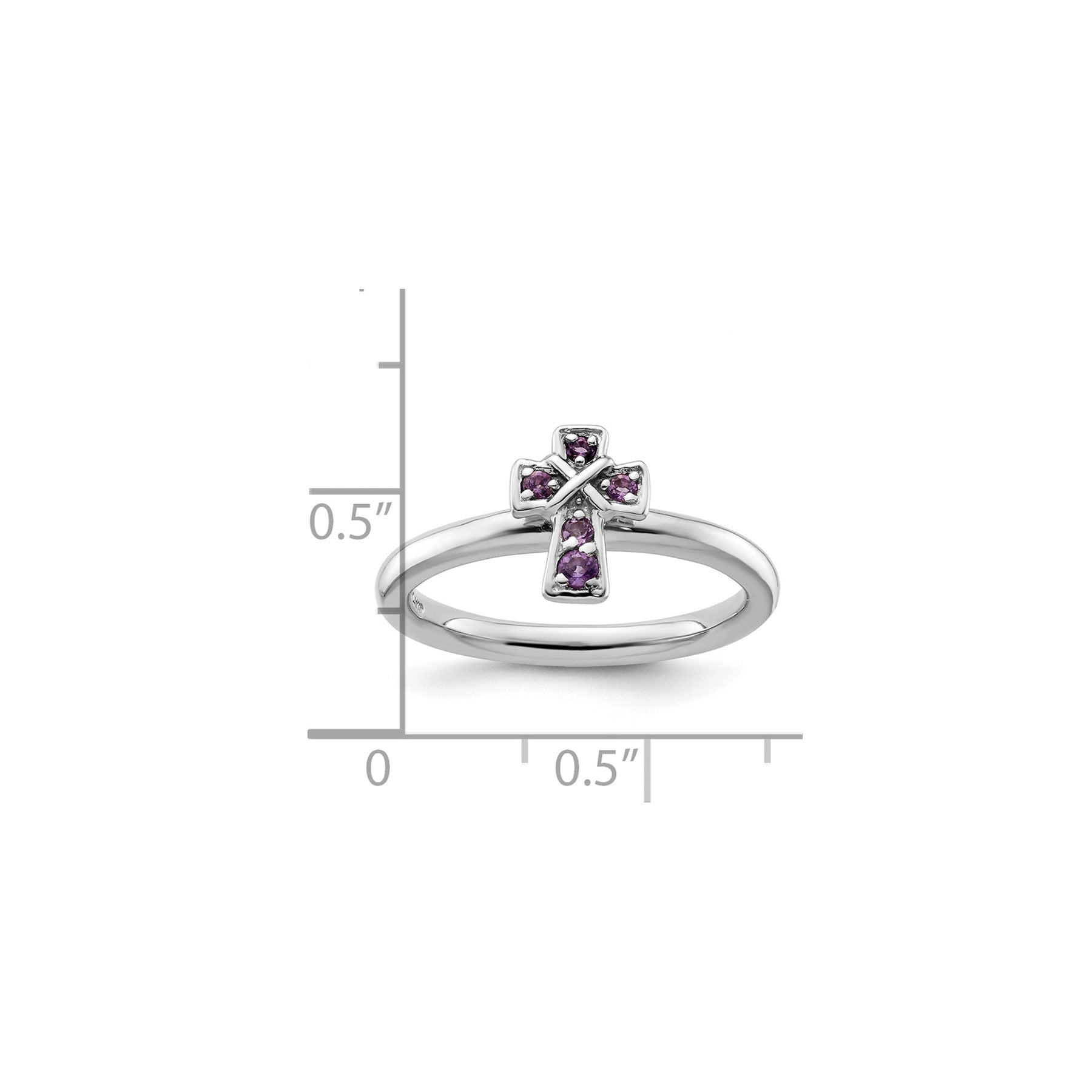 Natural Amethyst Silver Stackable Cross Ring