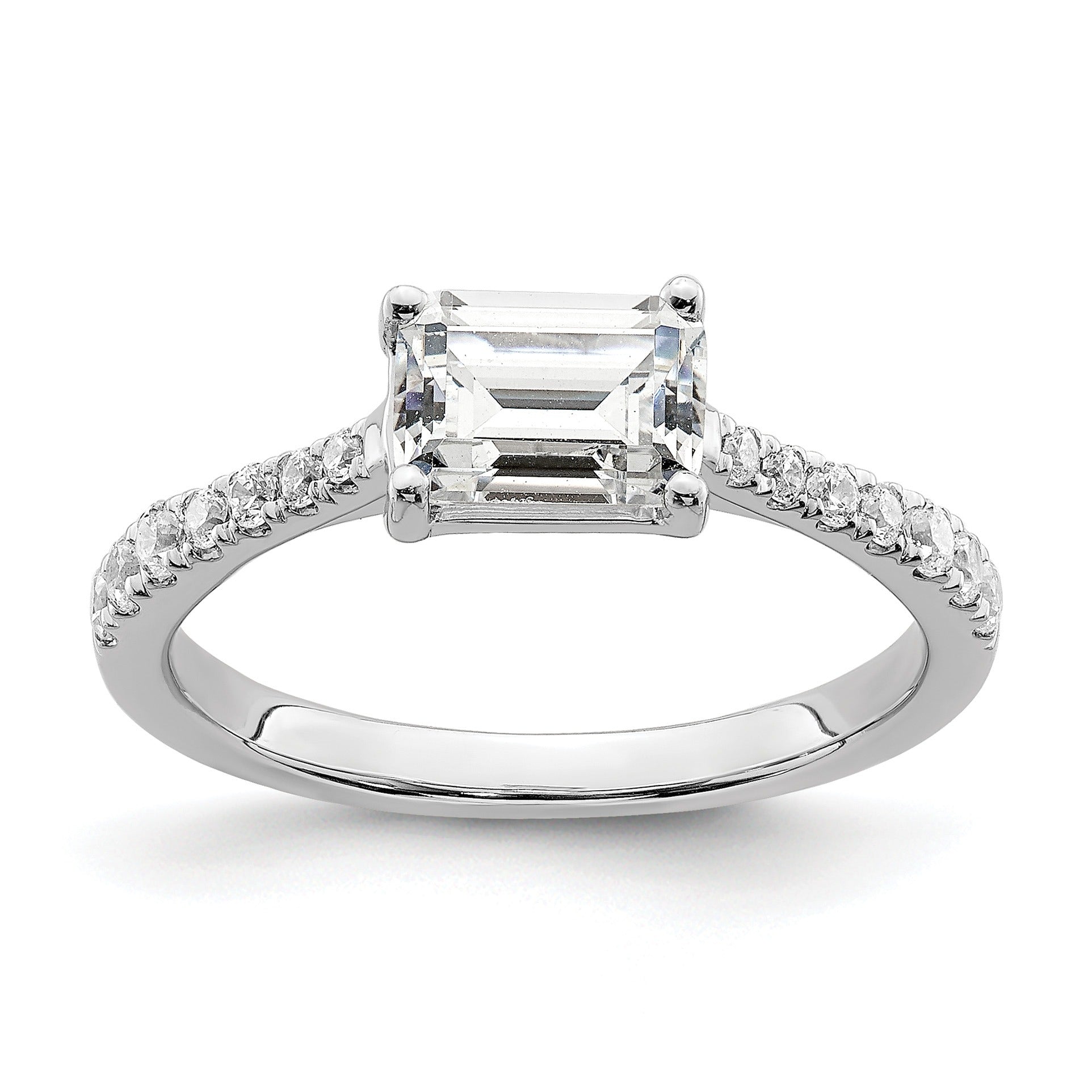 0.25 Ct Emerald-Cut White Diamond Prong 14K White Gold Semi Mount East West Ring