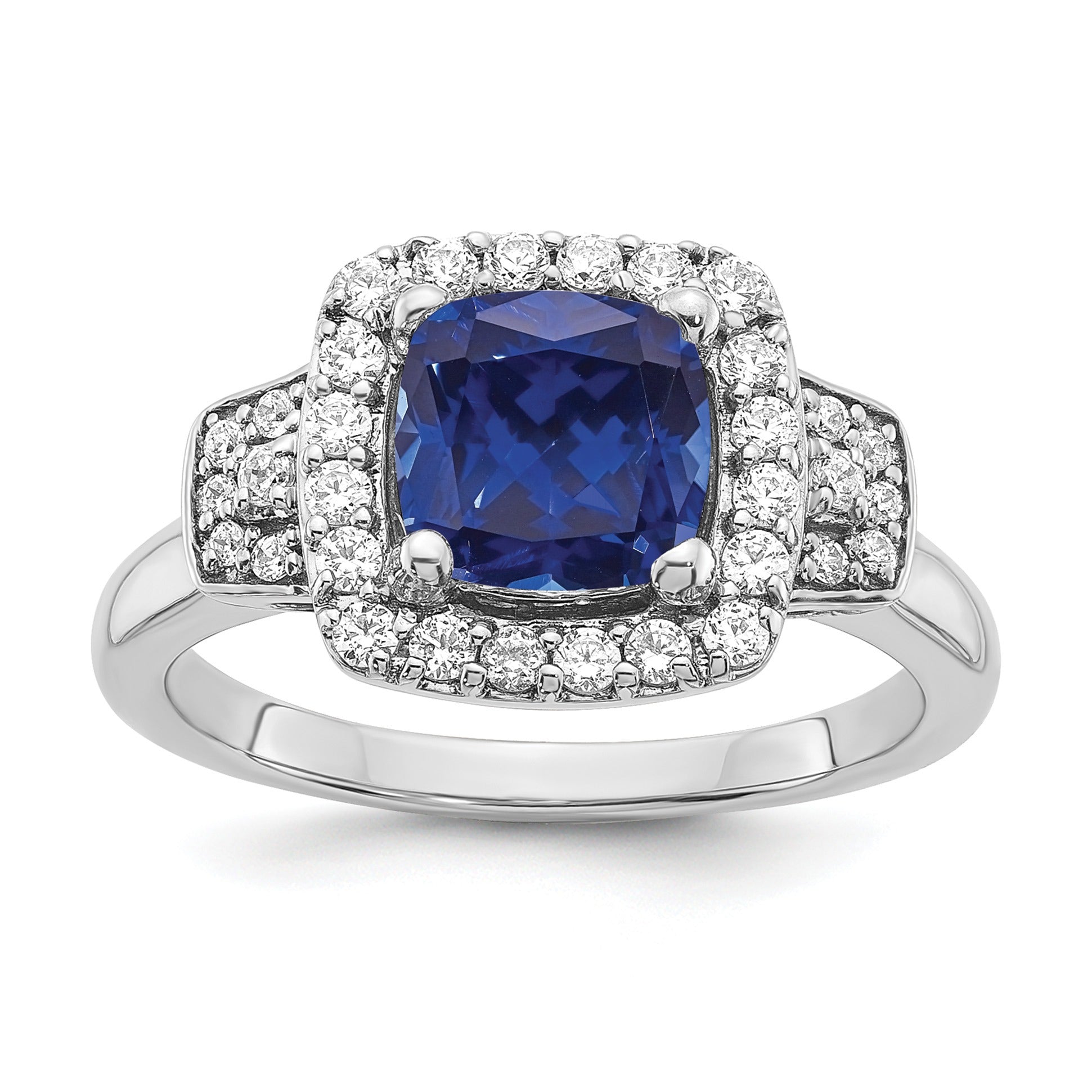 2 Ct Cushion Blue Created Sapphire & Lab Diamond Prong 10K White Gold Halo Ring