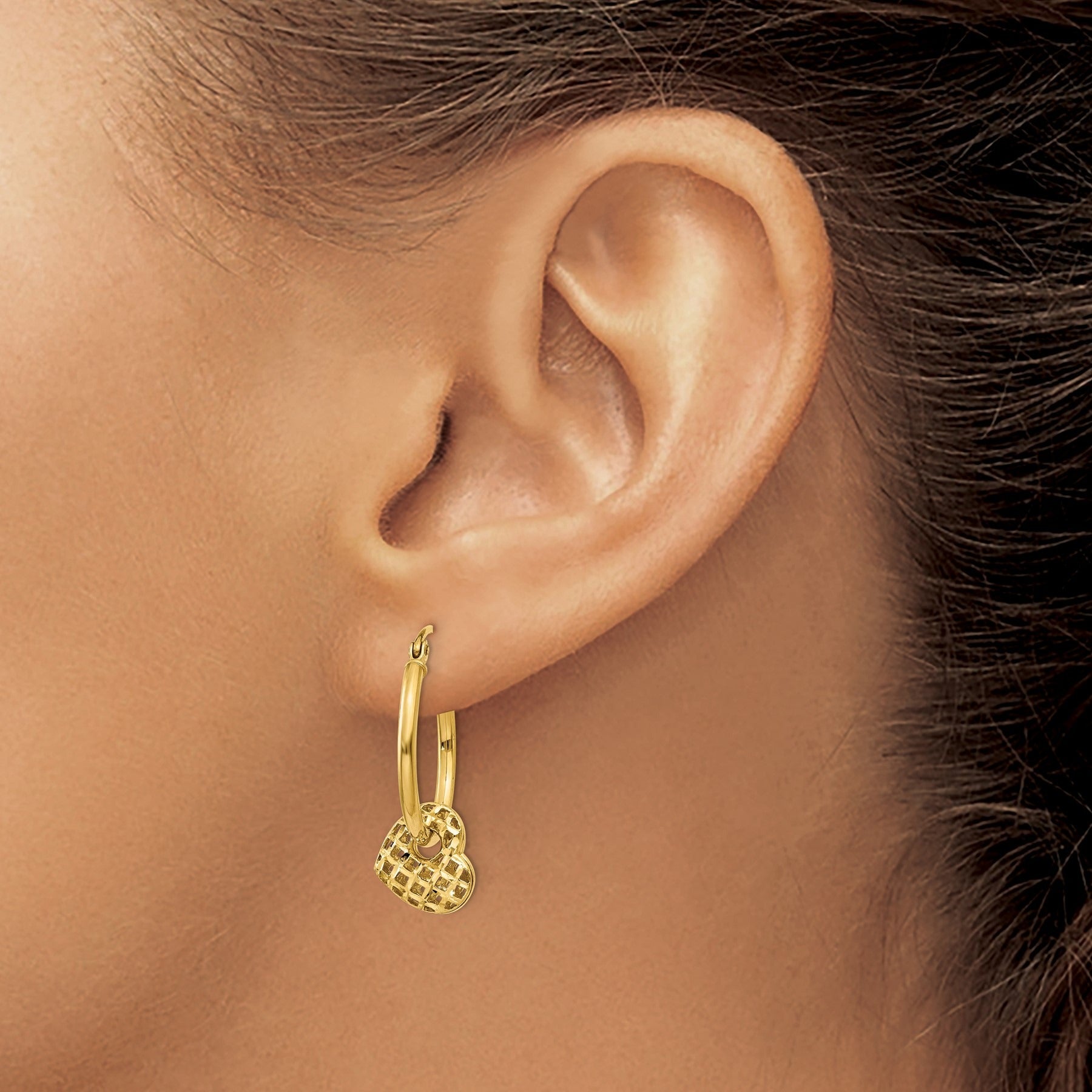 14K Gold Moveable Heart Hoop Earrings