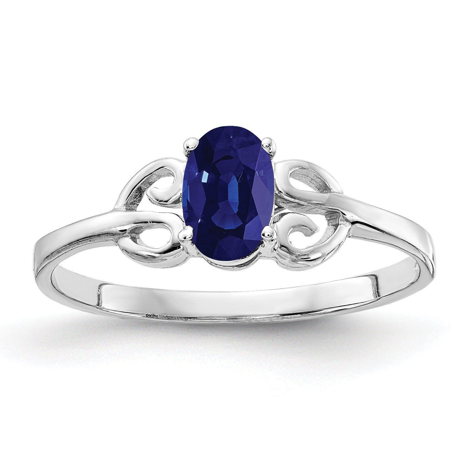 0.65 Ct Oval Blue Sapphire Prong 14K White Gold Solitaire Ring