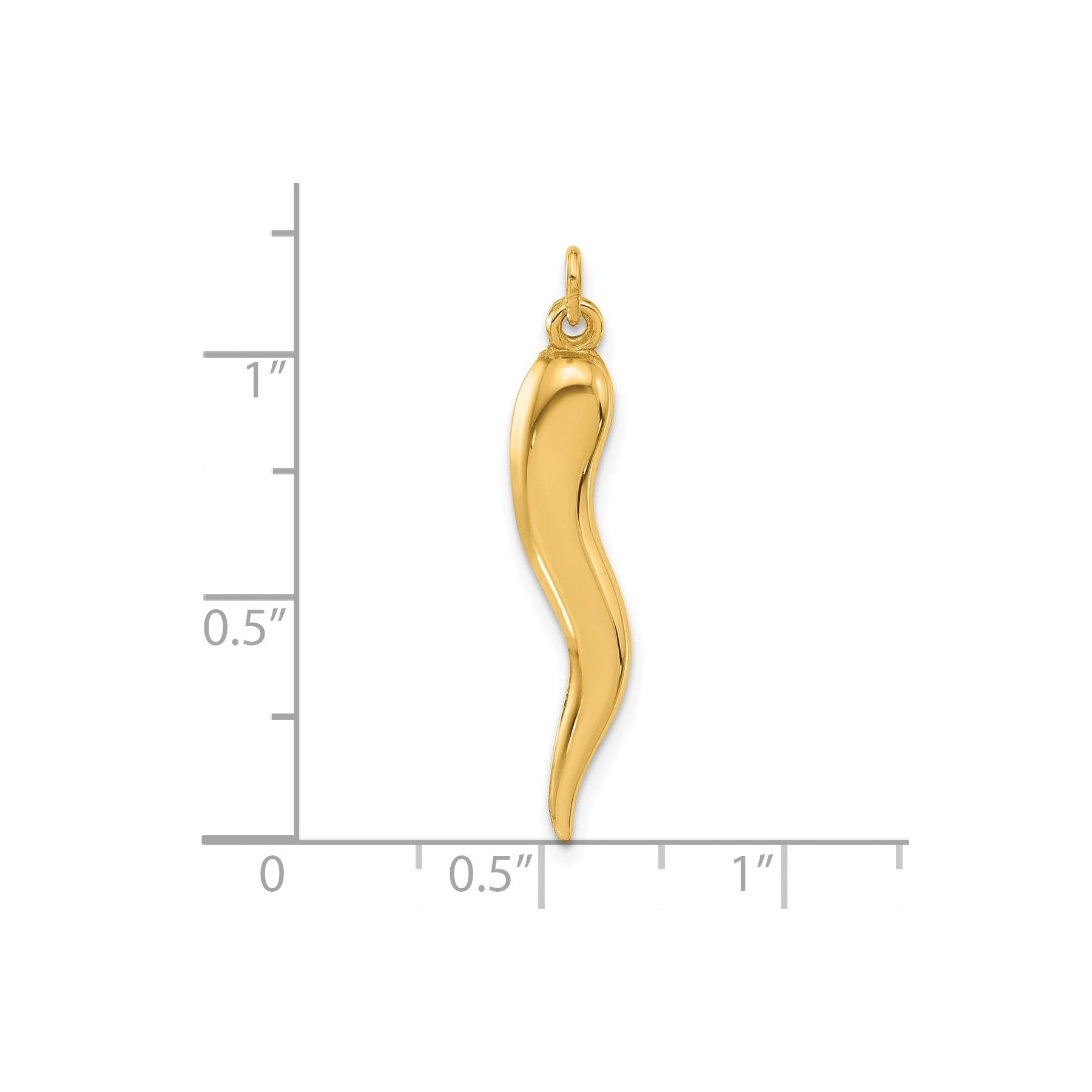 Hollow 3-D Italian Horn Pendant 14k Yellow Gold
