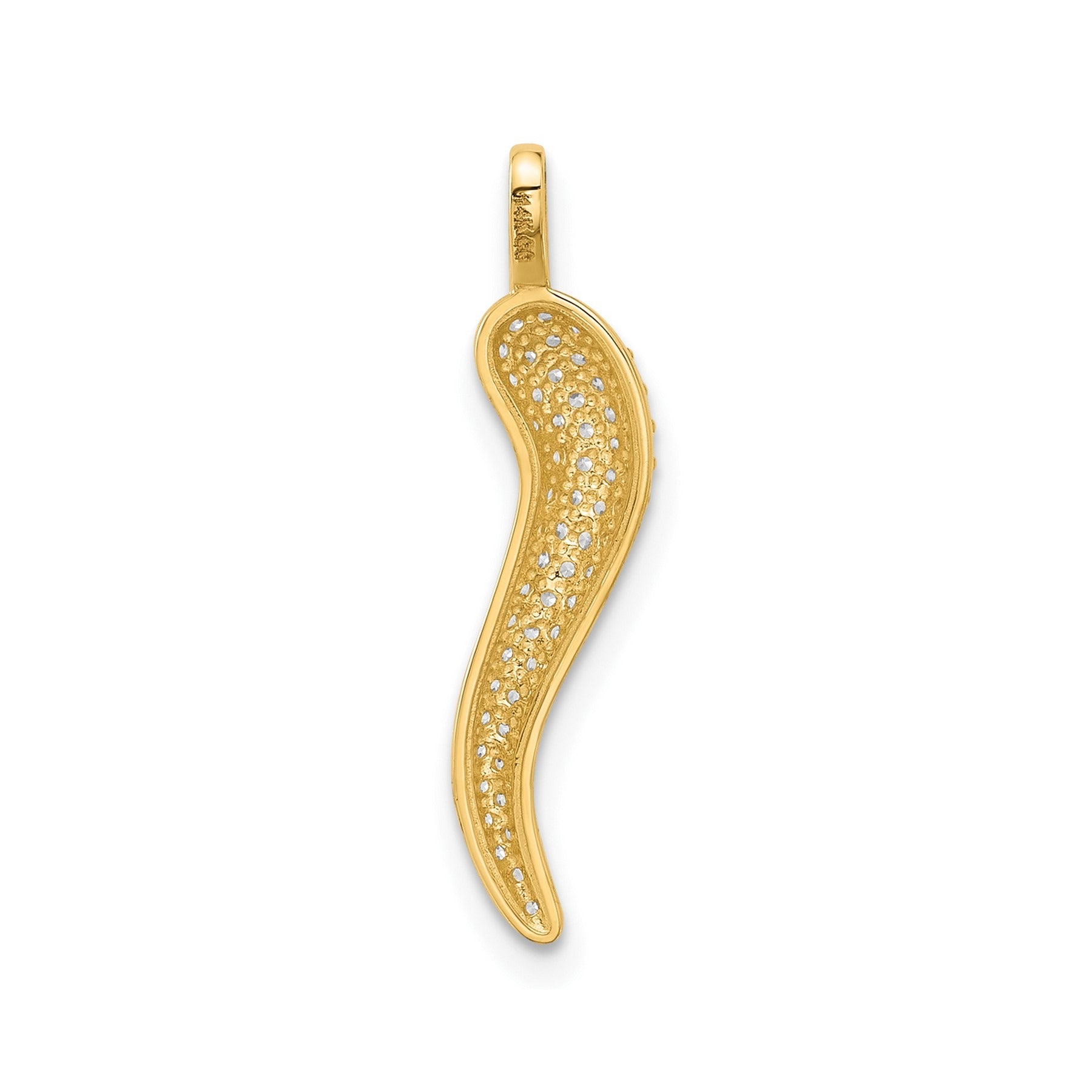 14k Yellow Gold CZ Small Italian Horn Pendant