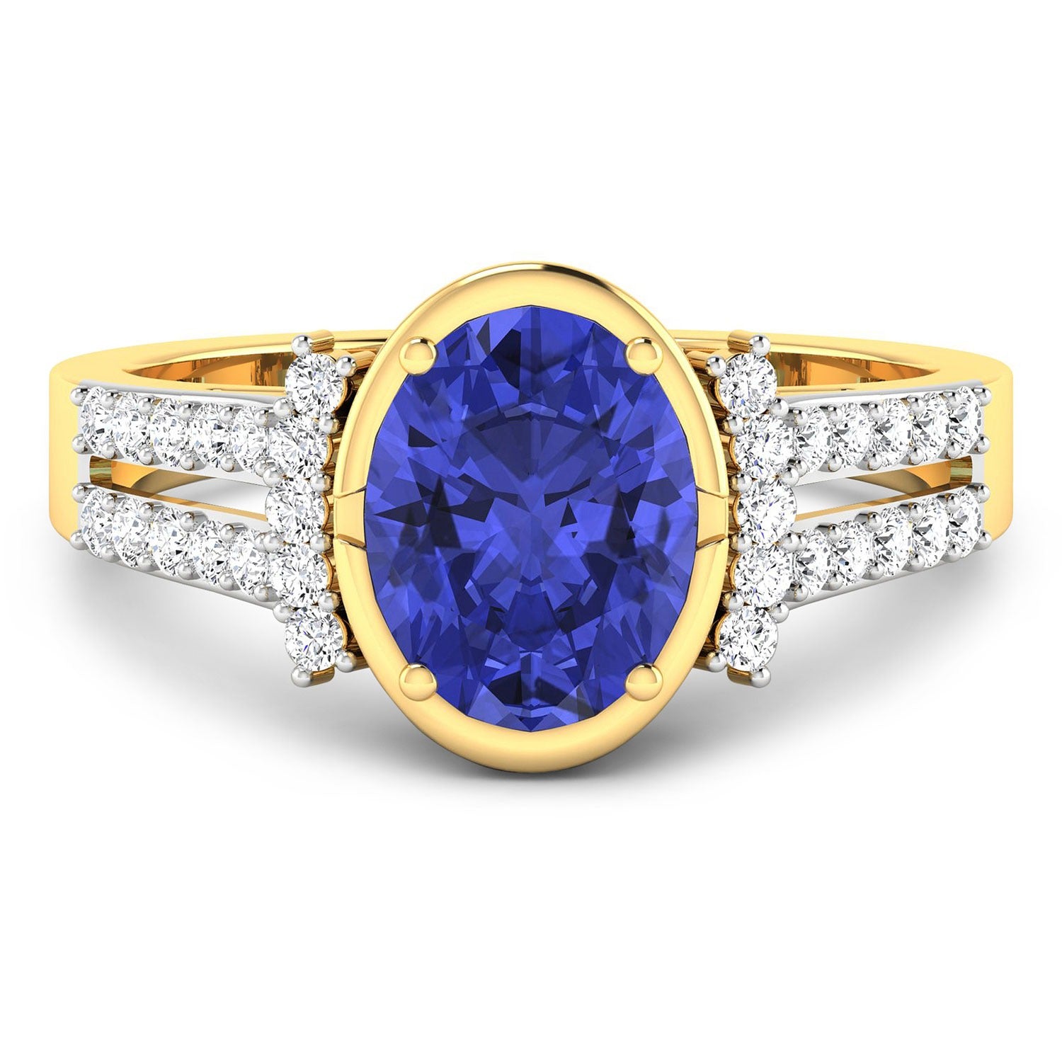 Natural Tanzanite Diamond Oval Ring 14K Gold