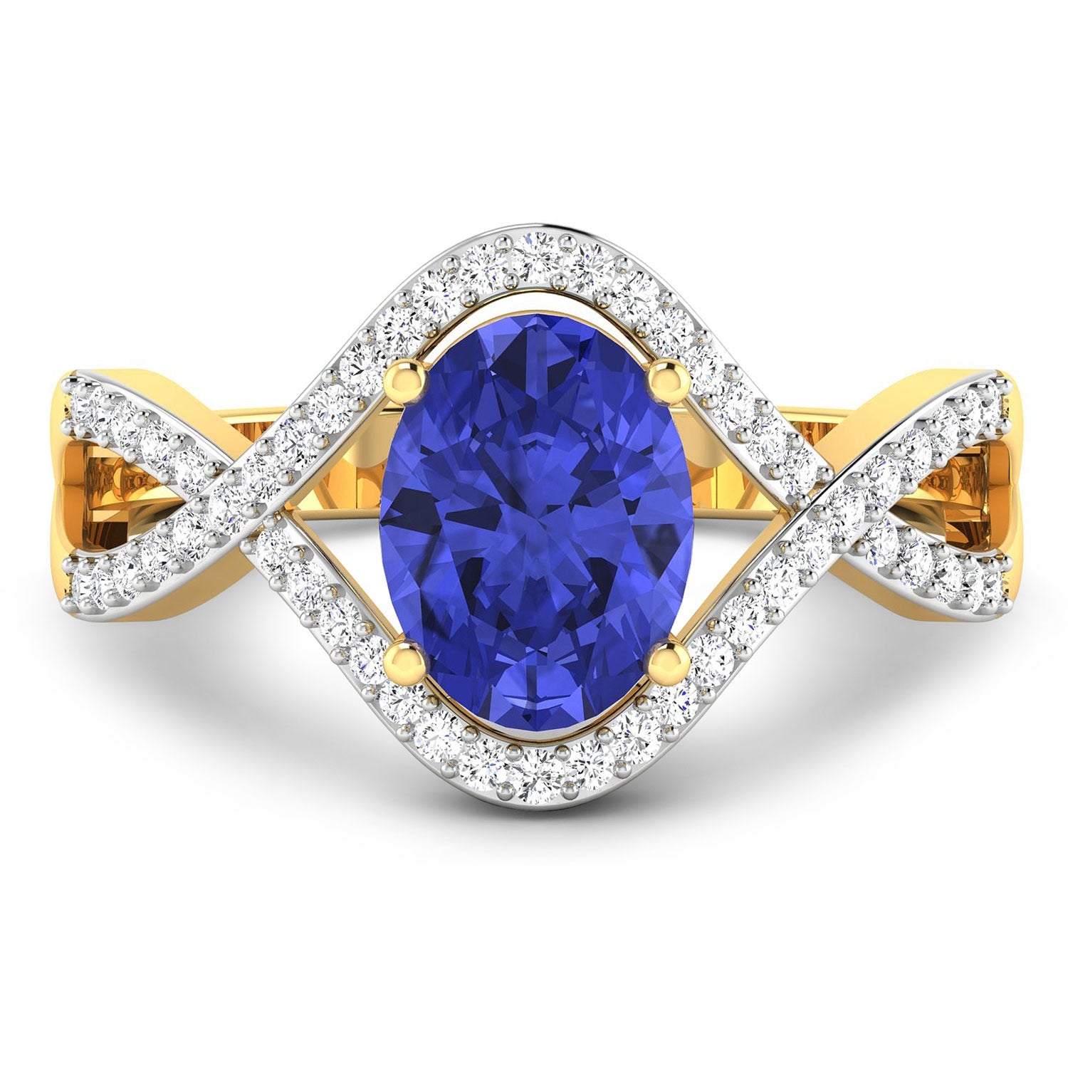 Natural Tanzanite Diamond Crossover Ring 14K Gold