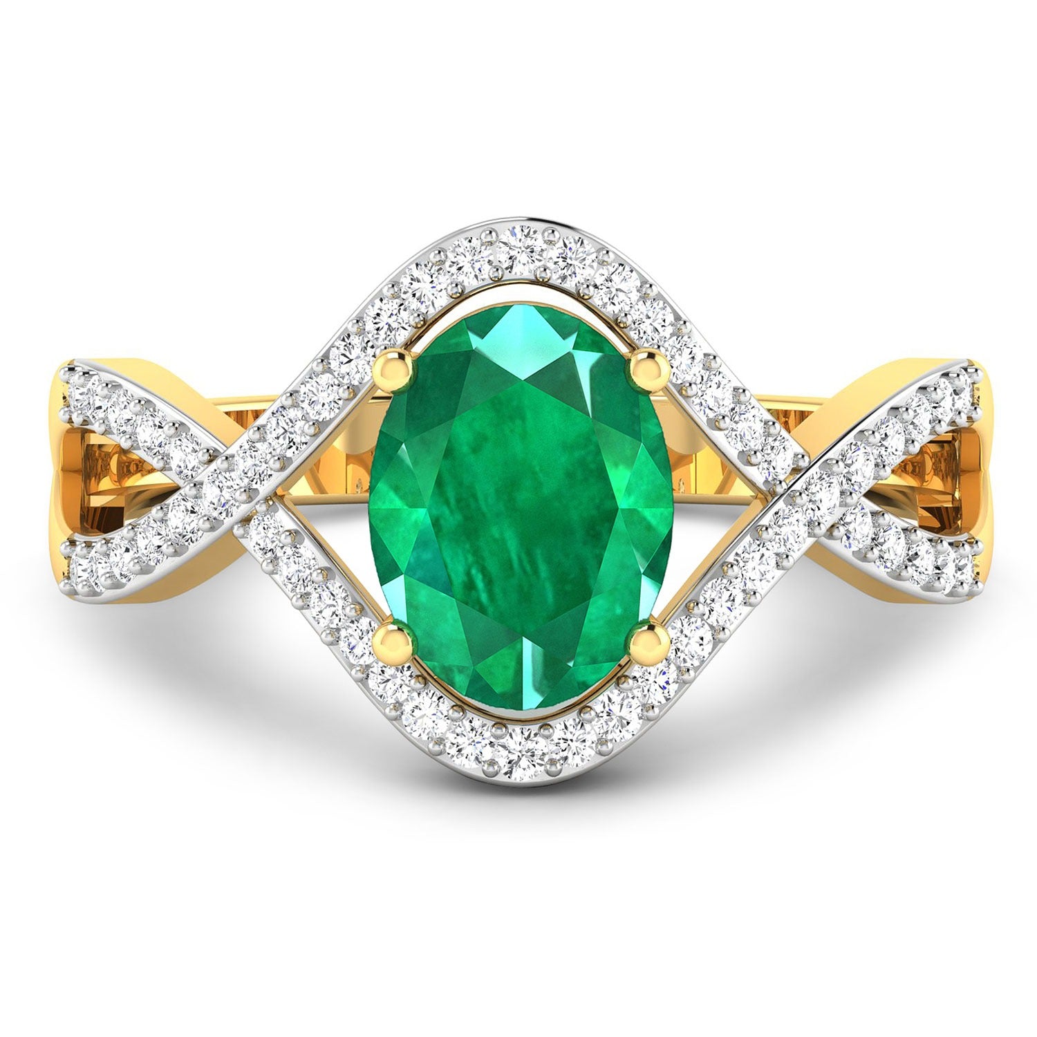 Zambian Emerald Diamond Crossover Ring 14K Gold