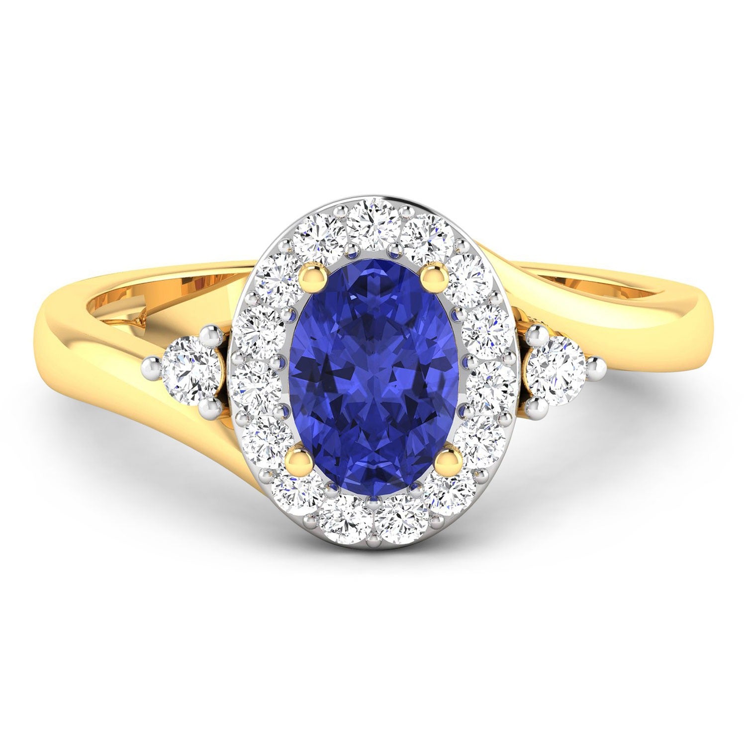 Natural Tanzanite Diamond Oval Halo Ring 14K Gold