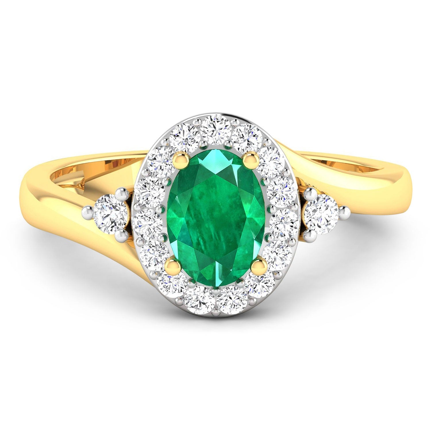 Zambian Emerald Diamond Oval Halo Ring 14K Gold