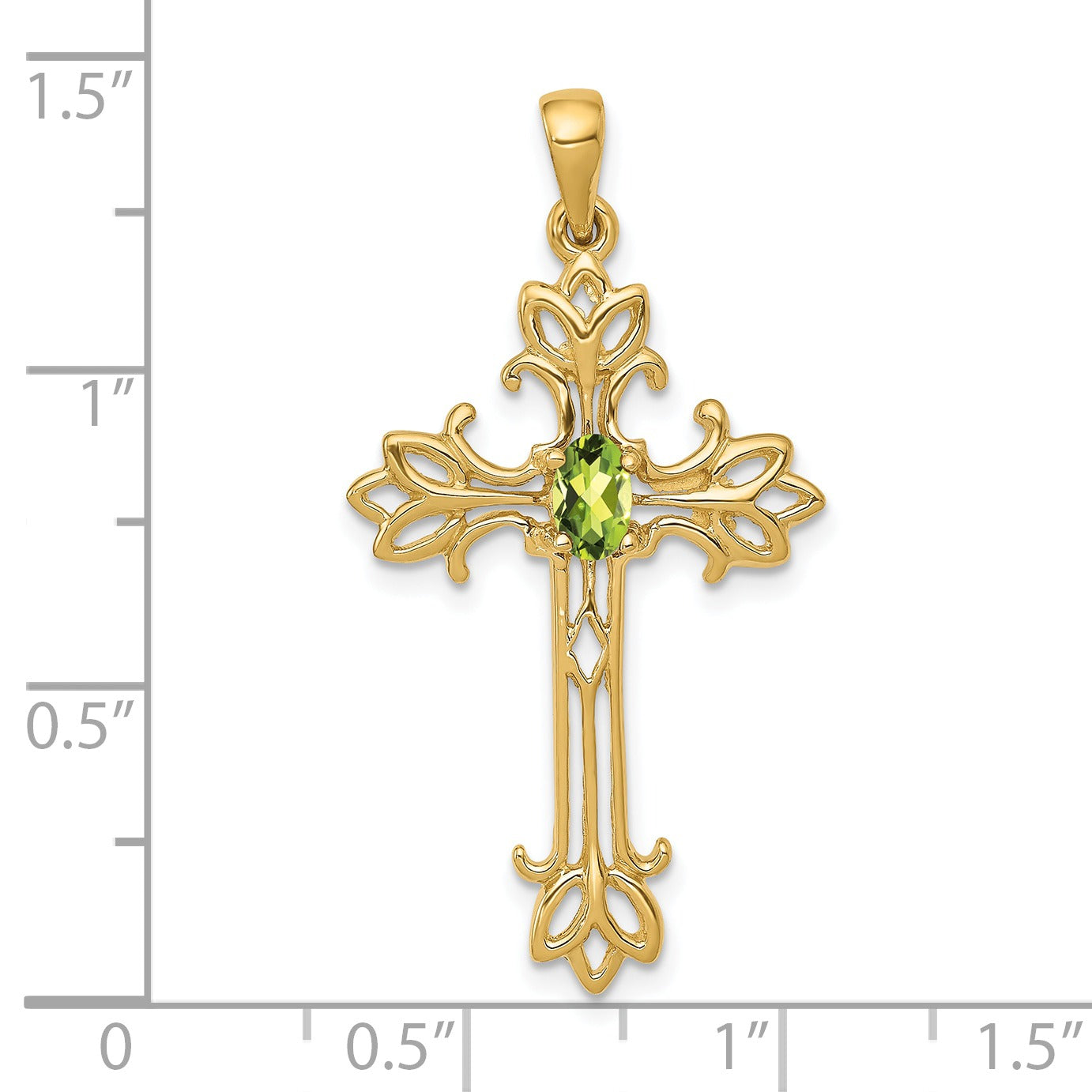 10K Yellow Gold Oval Natural Peridot cross pendant Cross Pendant
