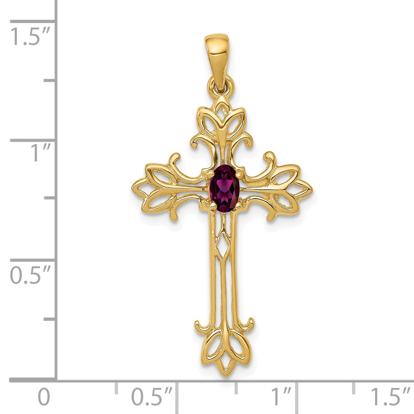 10K Yellow Gold Oval Natural Rhodolite Garnet Cross Pendant