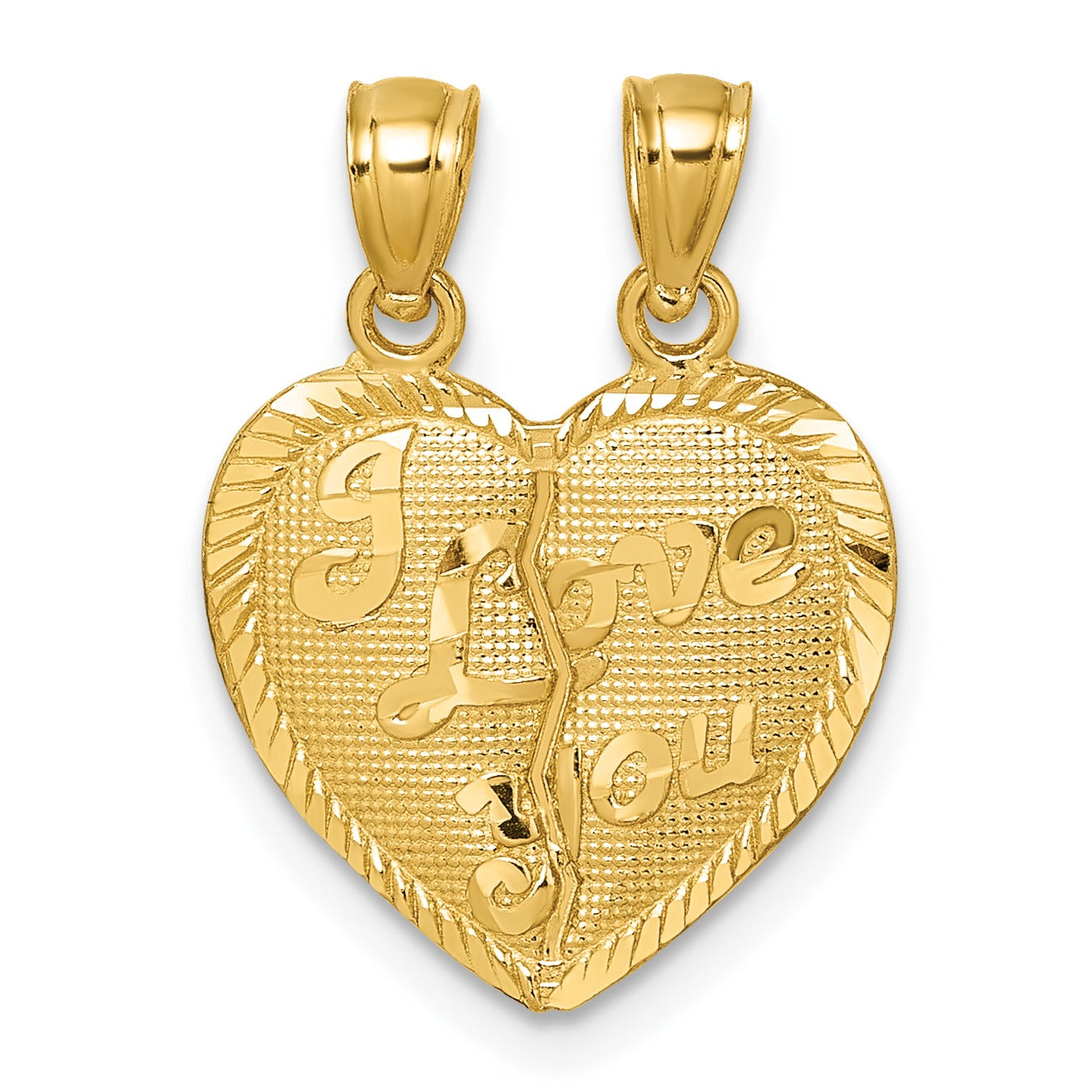 14k Gold I LOVE YOU broken heart Pendant for Couple