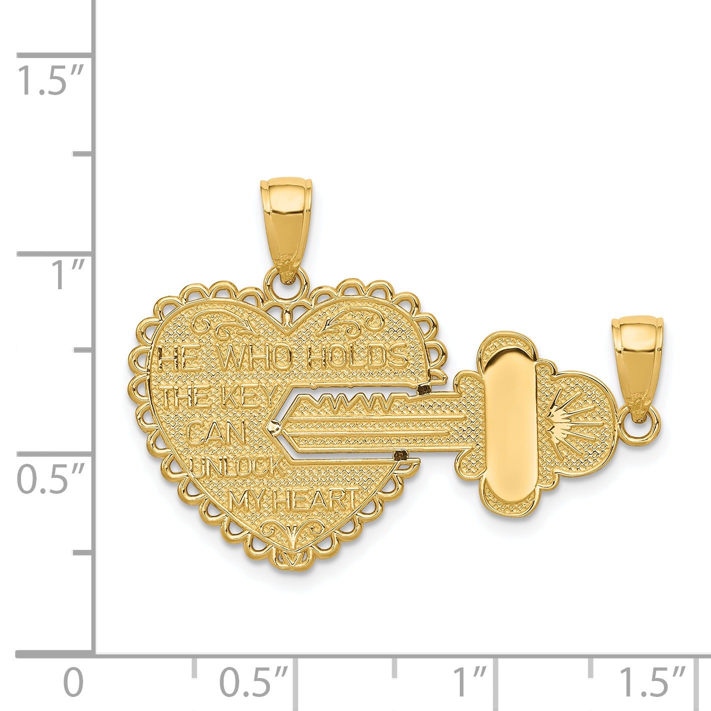 14K Gold Break-Apart HEART Key Charm Pendant Fine Color Jewels