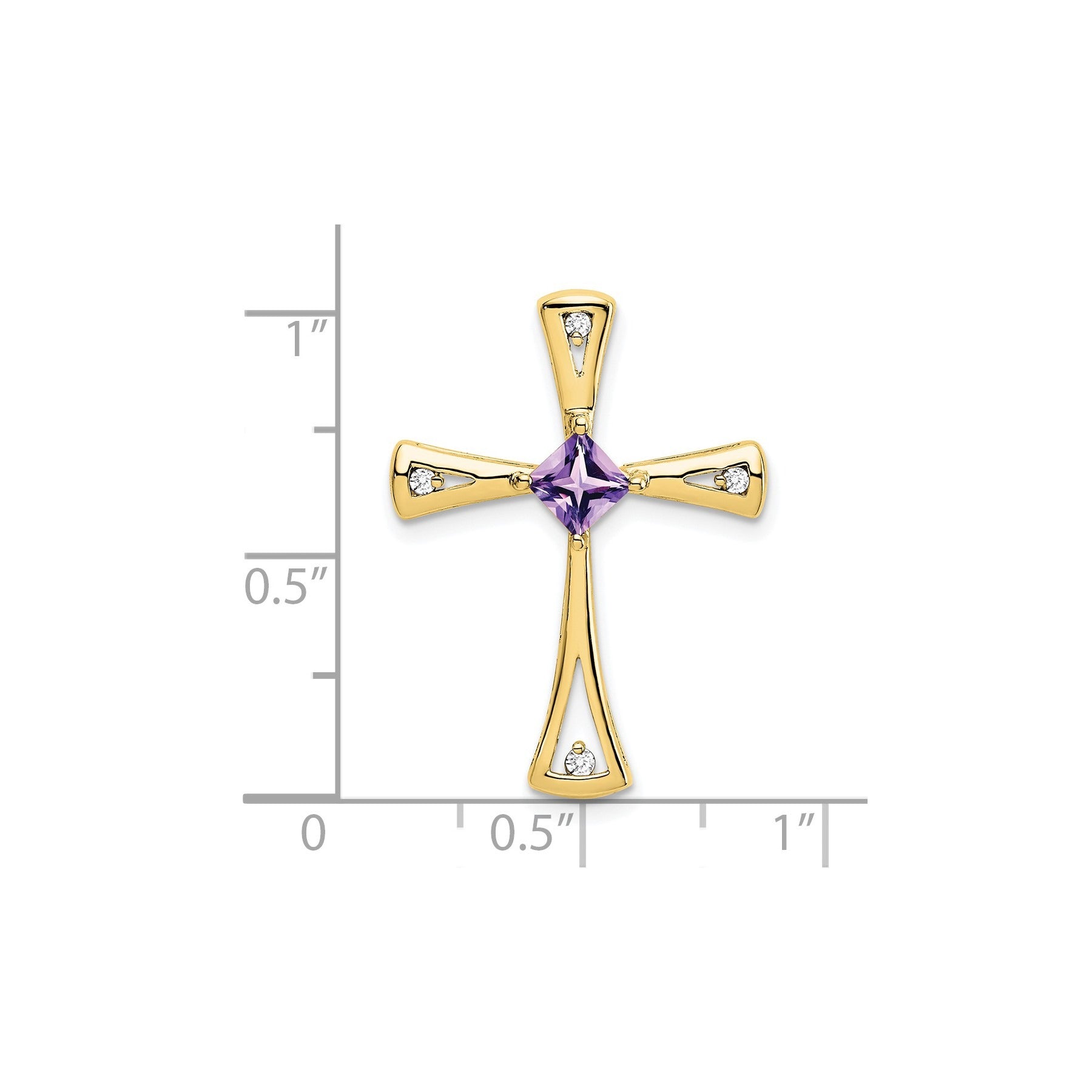 Natural Purple Amethyst and Diamond Cross Pendant Gold