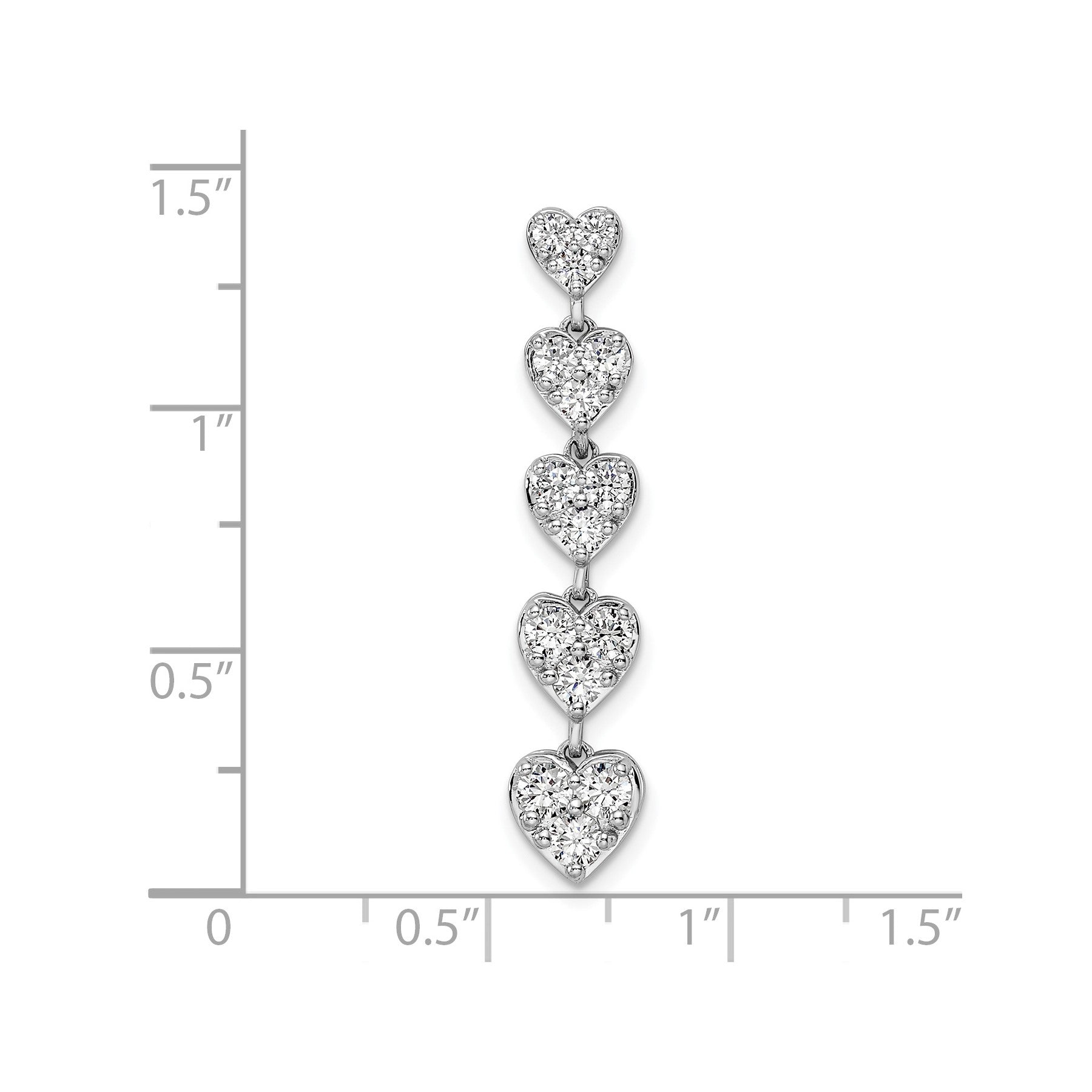 1 ct Lab Grown Diamond Five Heart Bar Pendant 14k Gold