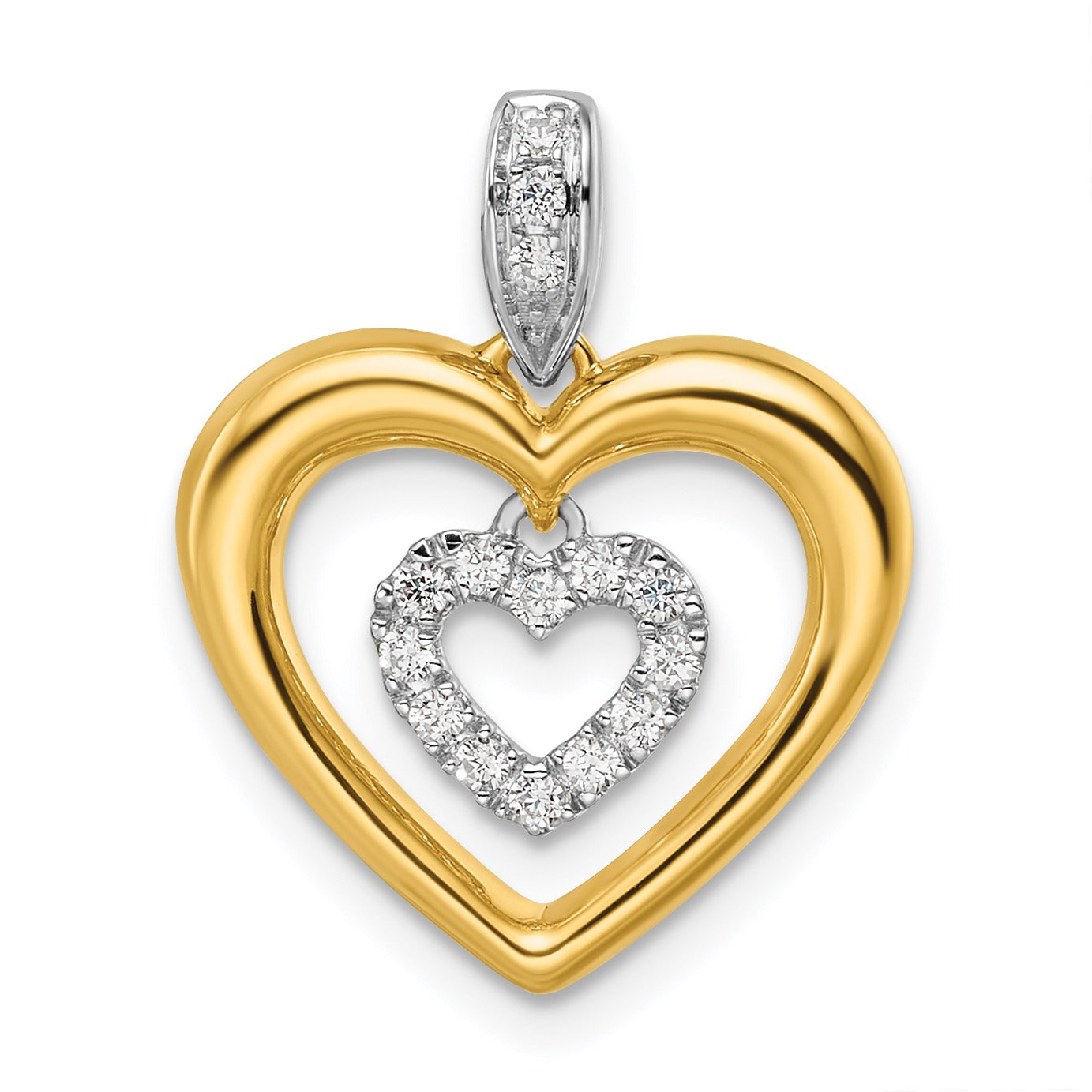 14k Two-tone 1/6 carat Lab Grown Diamond Dangle Double Heart Pendant