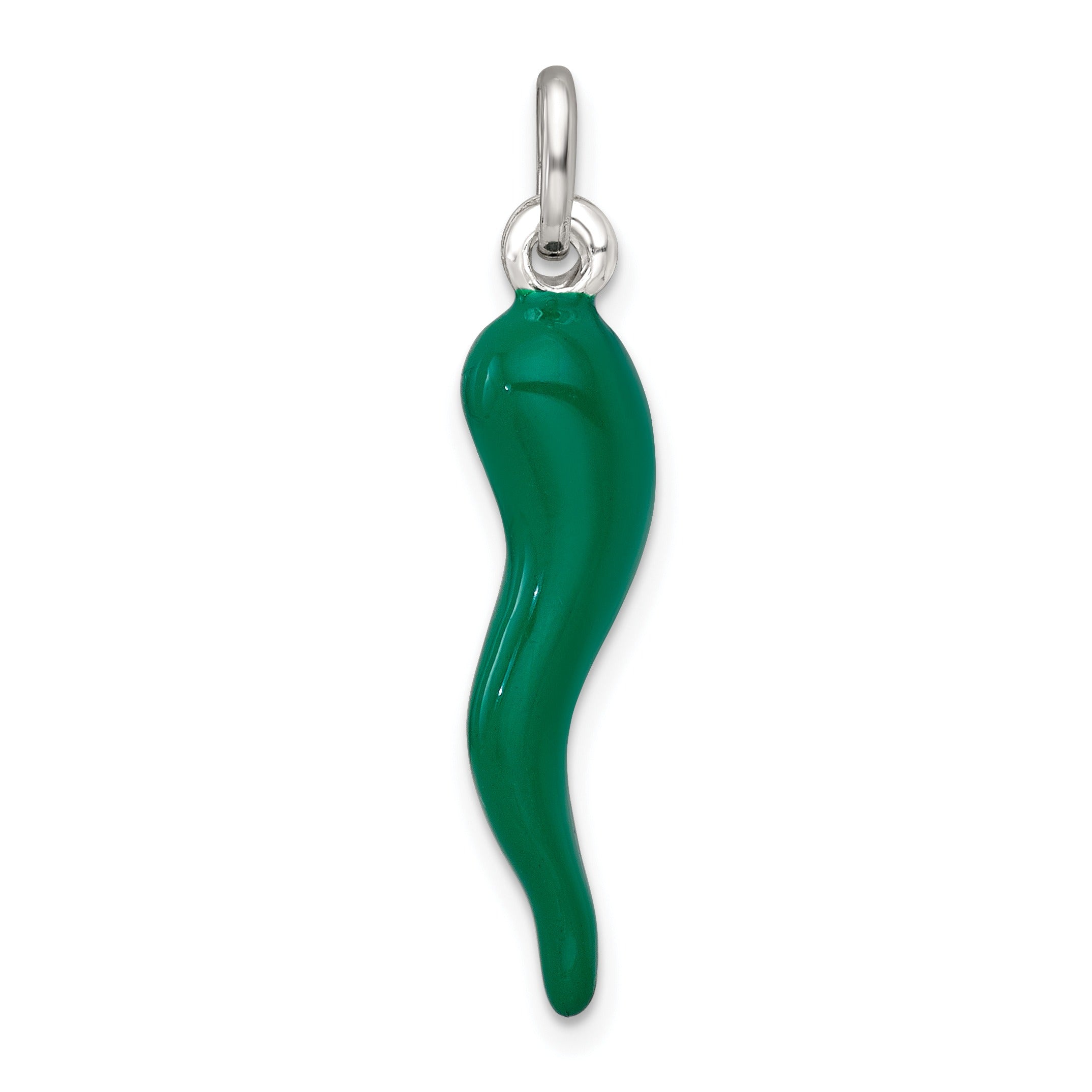 Green Enamel Italian Horn Pendant Silver