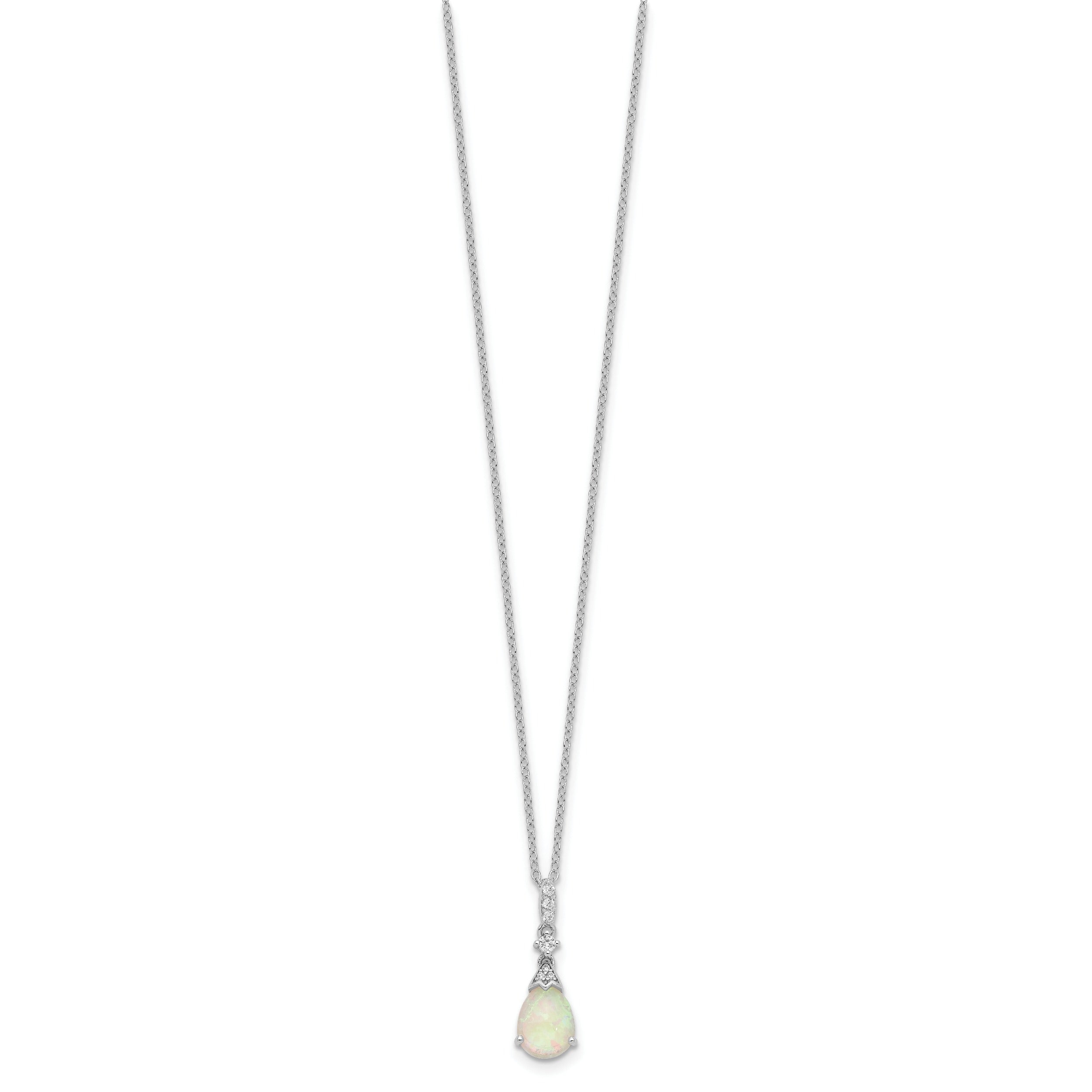 Elegant silver necklace with teardrop opal pendant and diamonds, Fine Color Jewels USA