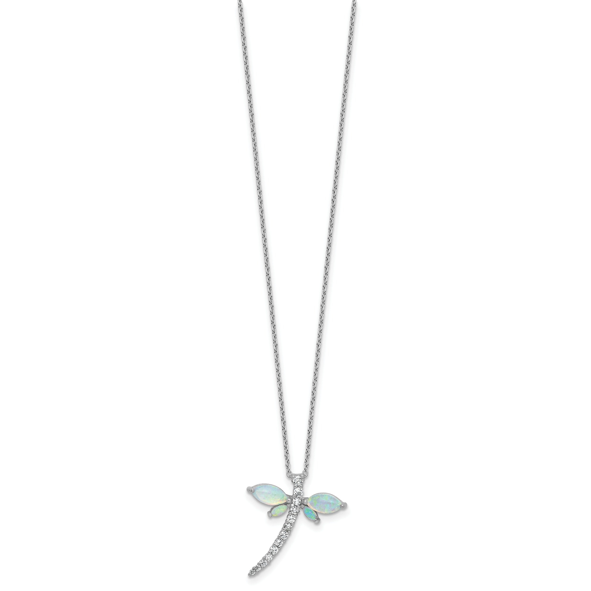 Silver dragonfly necklace with opal gemstone wings and diamonds, Fine Color Jewels jewelry