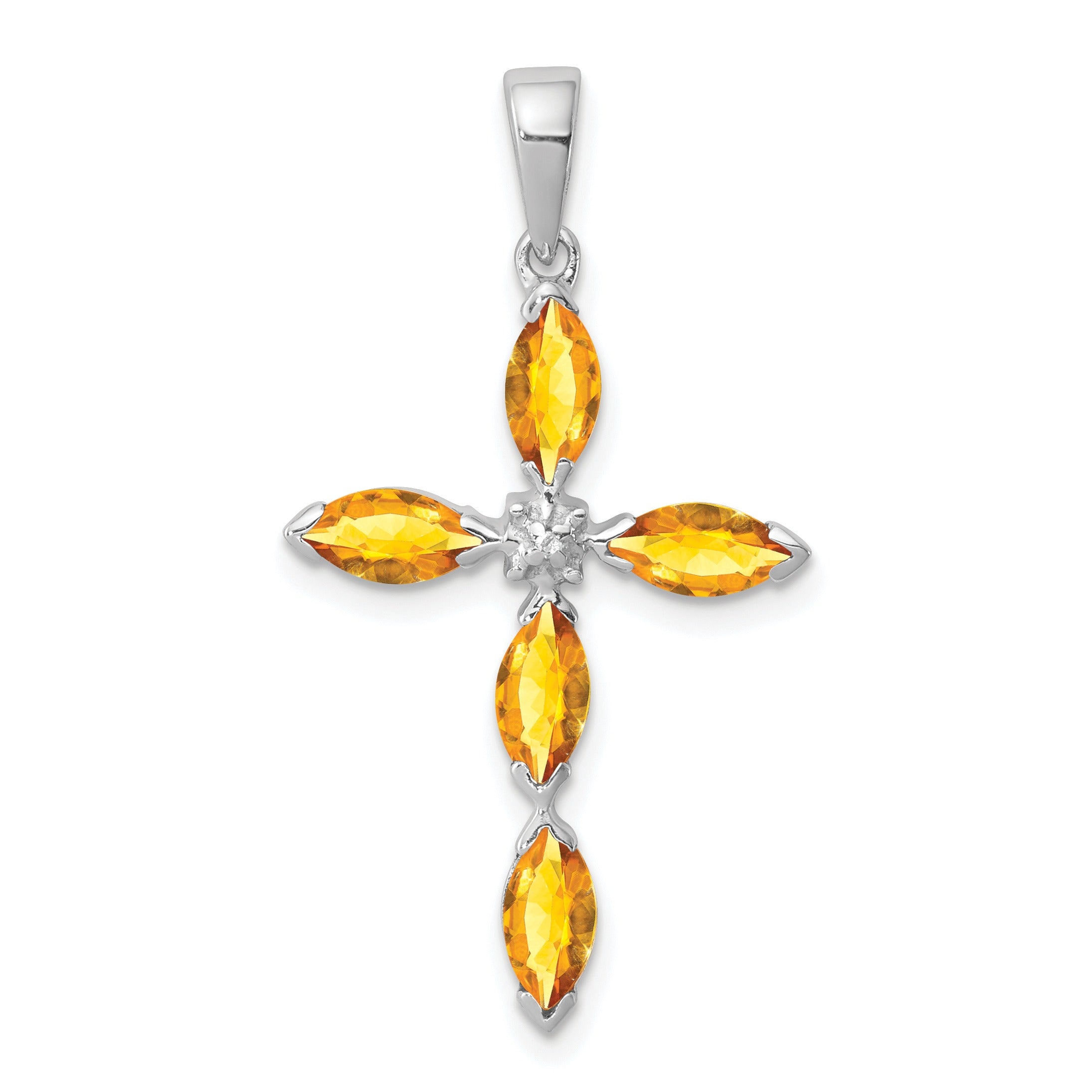 Sterling Silver Natural Citrine and Diamond Pendant