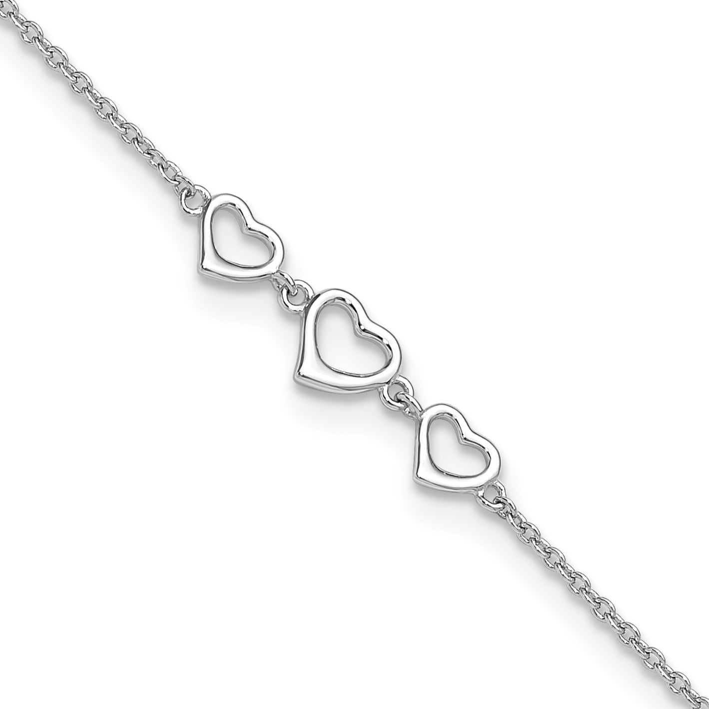 Silver Three Hearts Adjustable Anklet