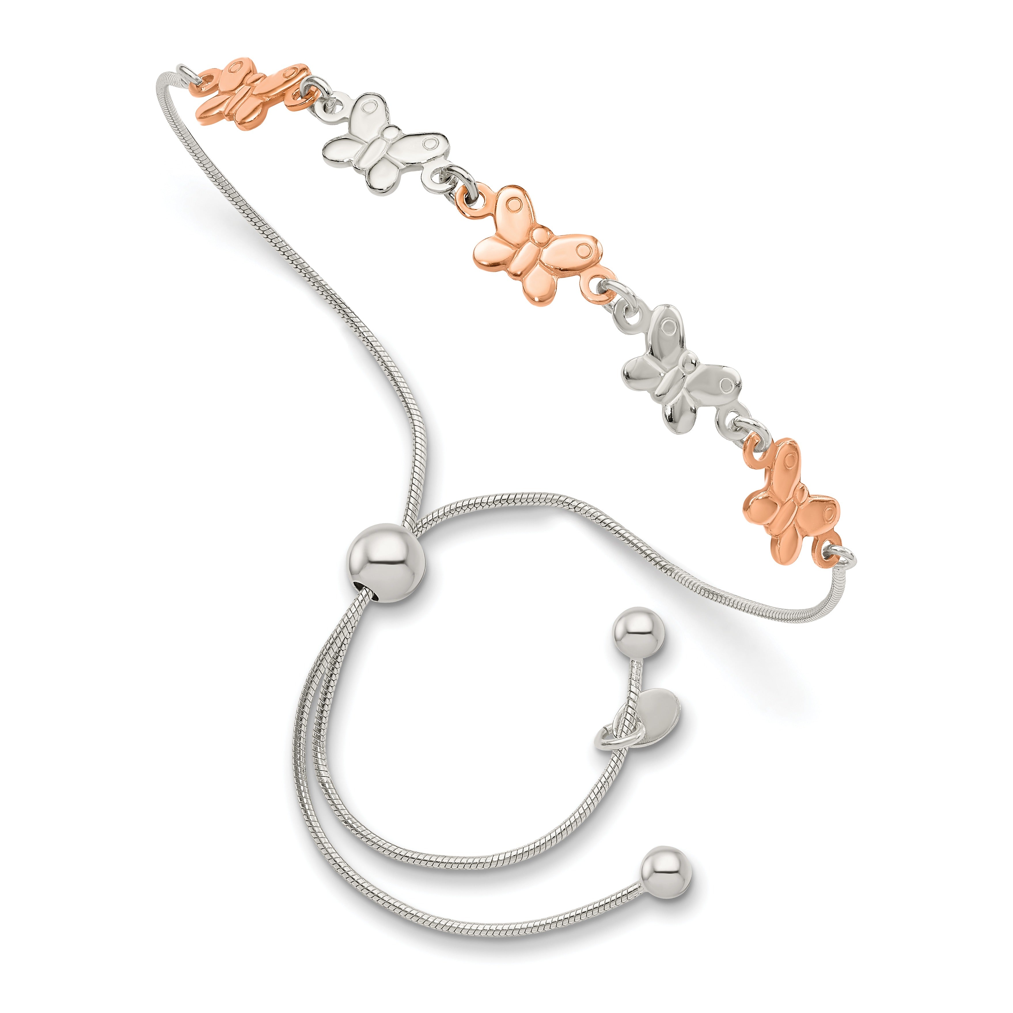 Butterfly Adjustable Bracelet in Two-Tone Rose and Rhodium Silver