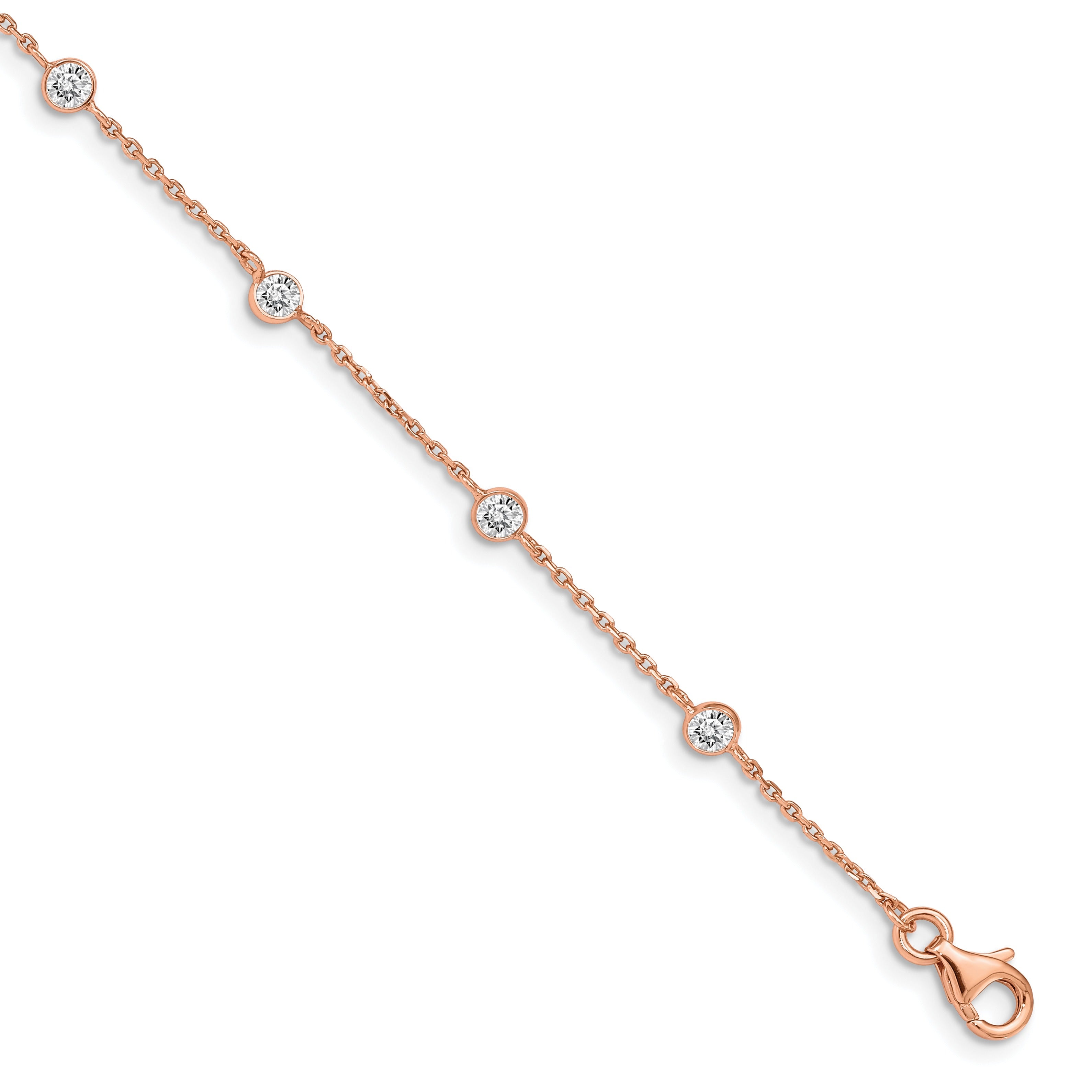CZ Sterling Silver Rose-tone Heart Link Bracelet