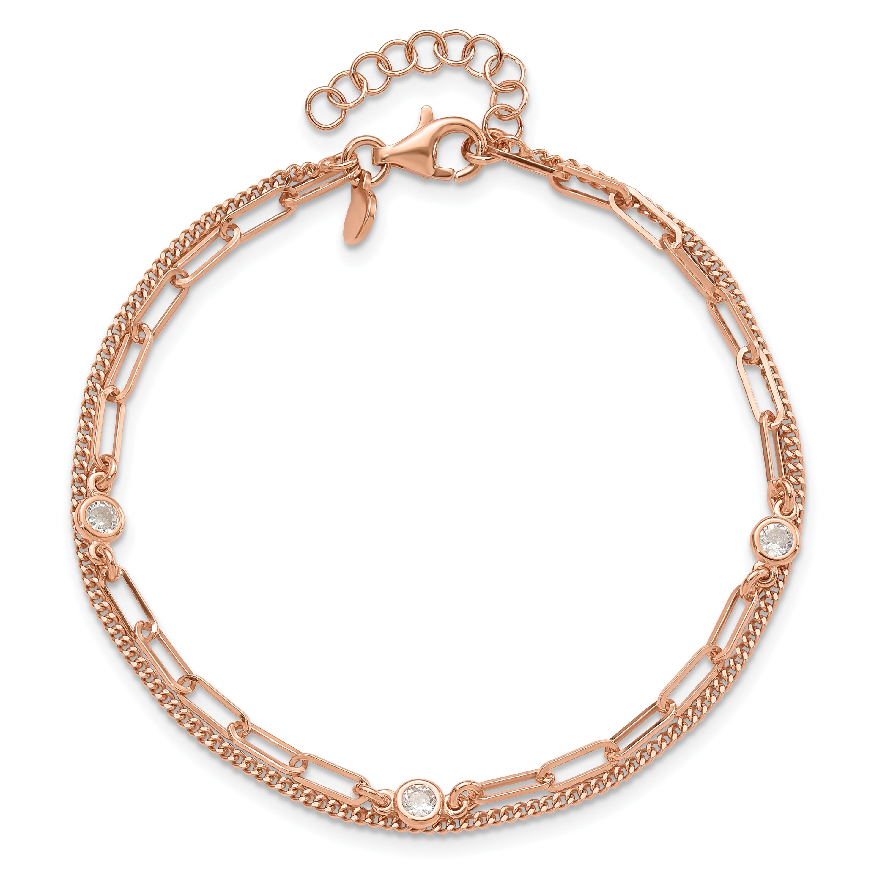 Cubic Zirconia Silver Rose Gold-plated 2 Strand Link Bracelet