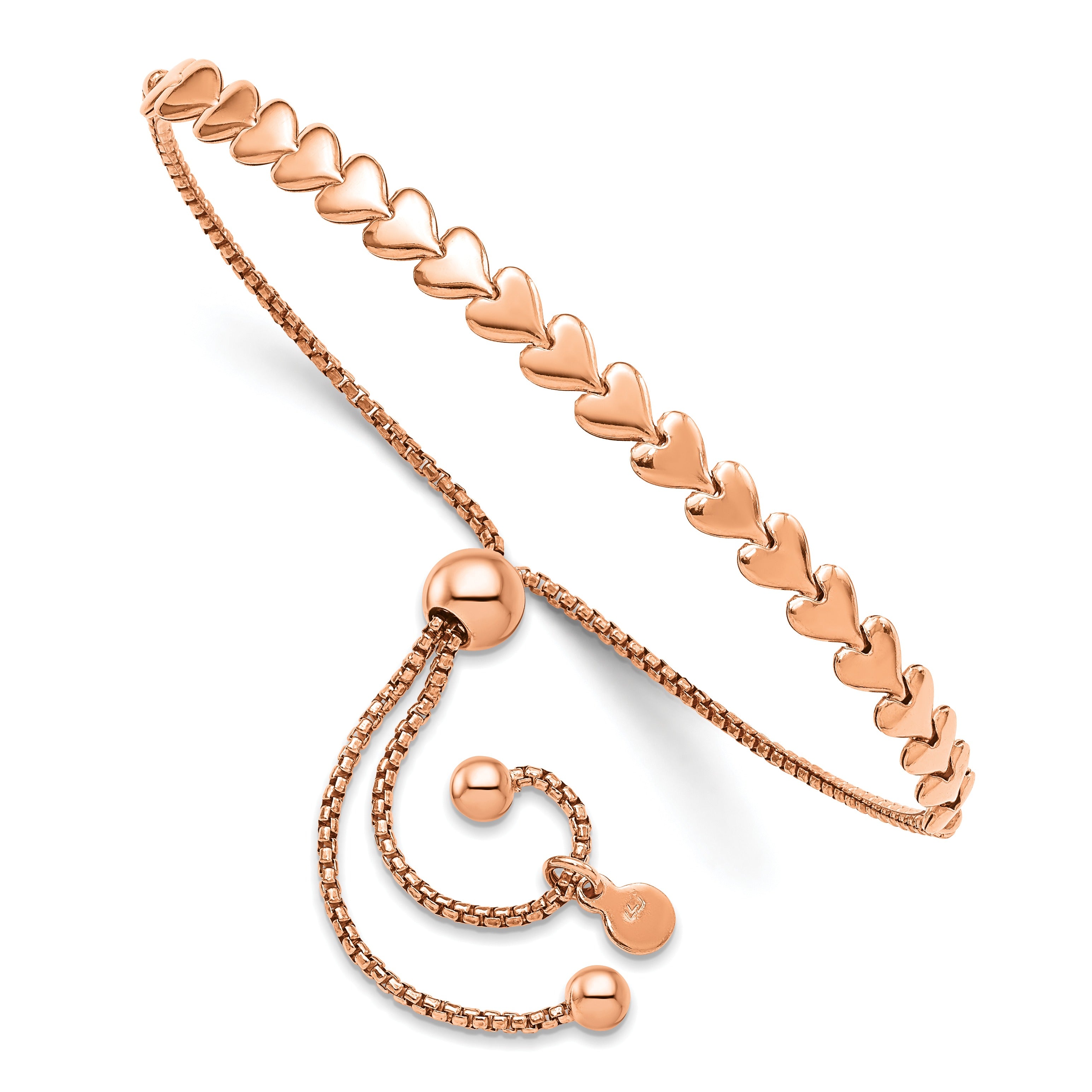 Silver Rose-tone Heart Bolo Adjustable Bracelet