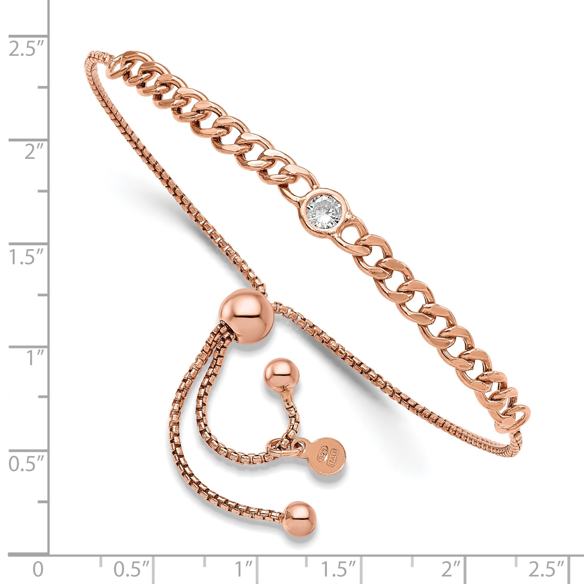 CZ  Sterling Silver Rose-tone Link Chain Bolo Bracelet