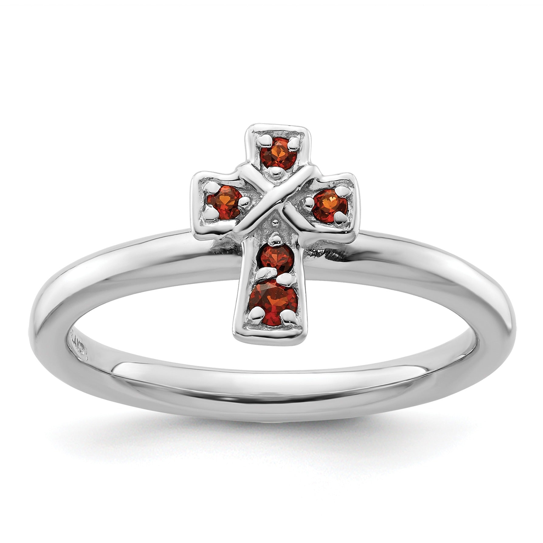 Natural Garnet Silver Stackable Cross Ring