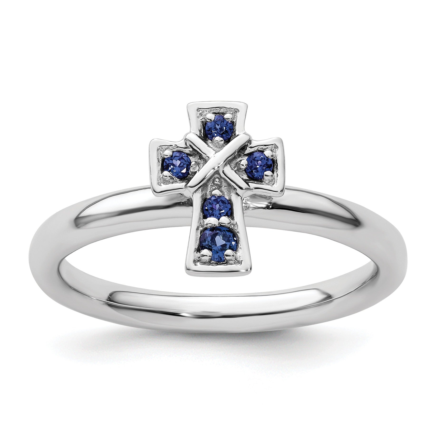 Lab Created Sapphire Silver Stackable Cross Ring